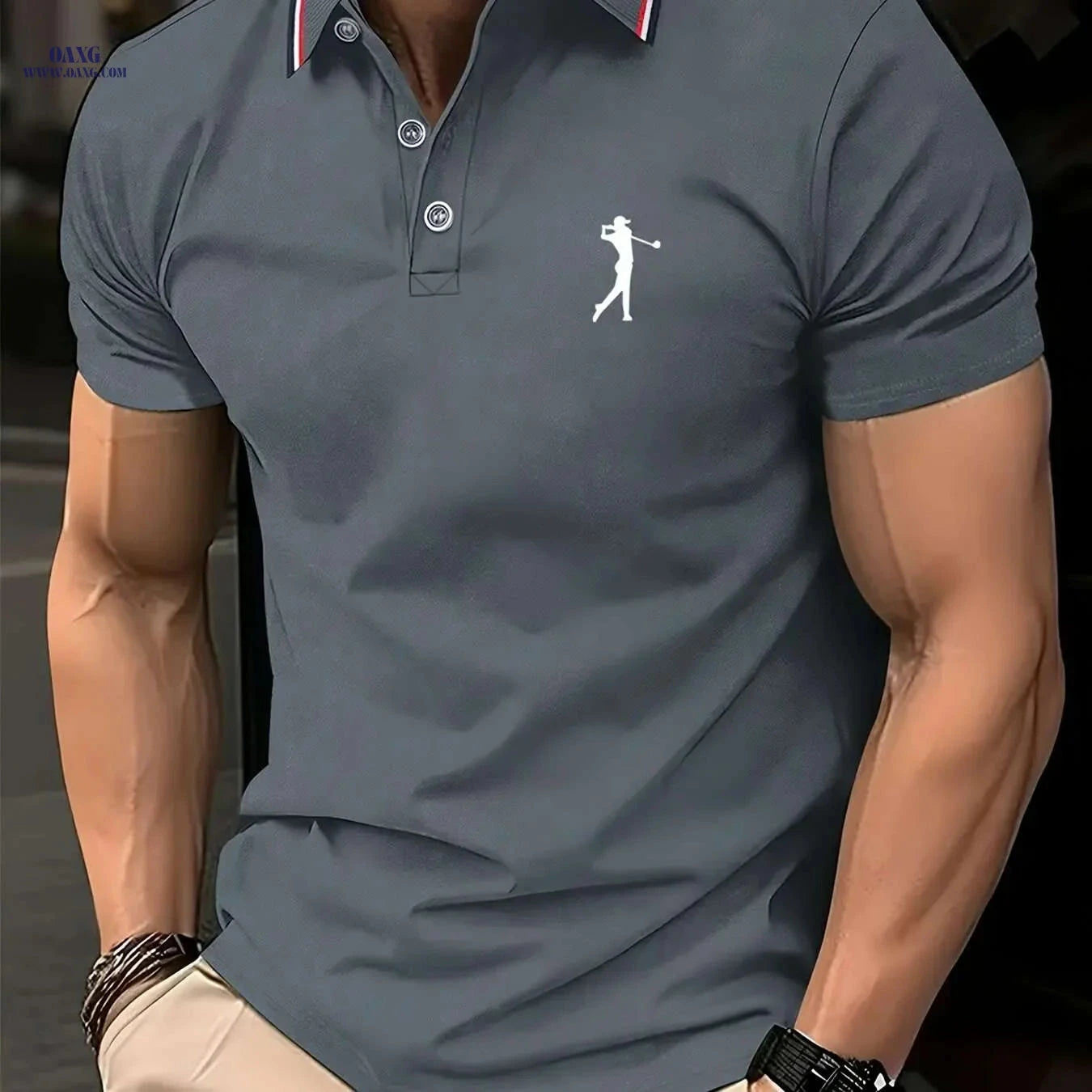 PALISBURTON Men's Red Golf Polo Shirt - Casual Short Sleeve Fit   OAXG 
