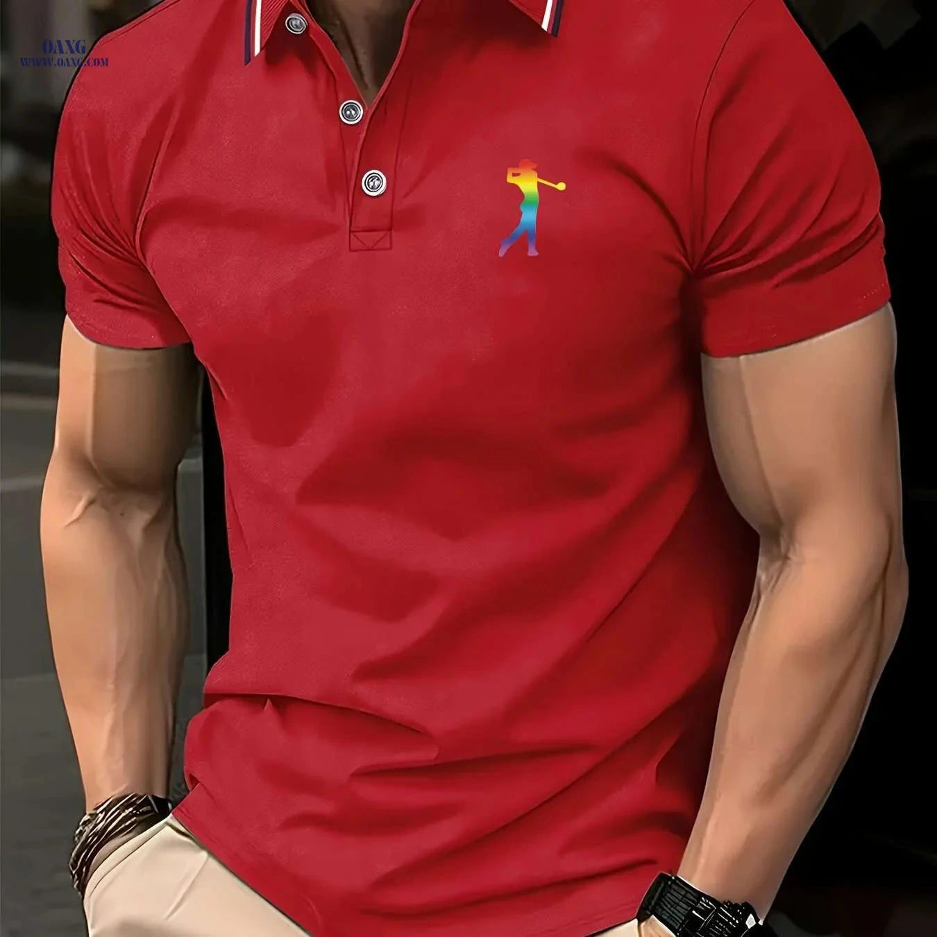 PALISBURTON Men's Red Golf Polo Shirt - Casual Short Sleeve Fit   OAXG 