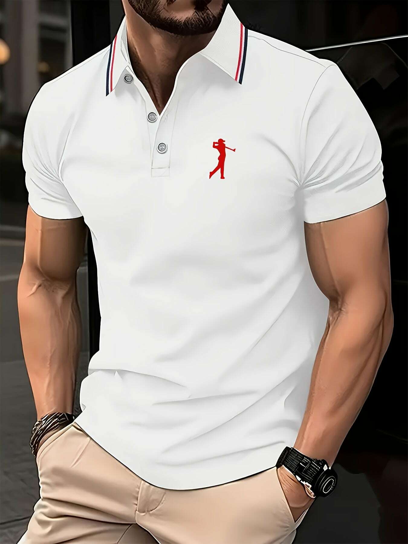 PALISBURTON Men's Red Golf Polo Shirt - Casual Short Sleeve Fit   OAXG 