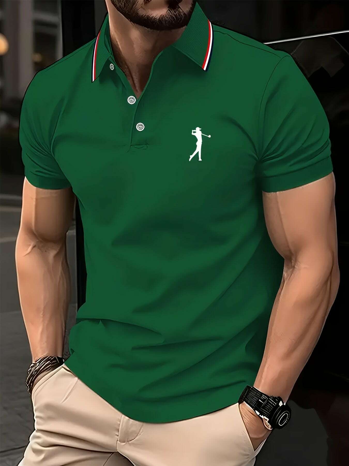 PALISBURTON Men's Red Golf Polo Shirt - Casual Short Sleeve Fit   OAXG 