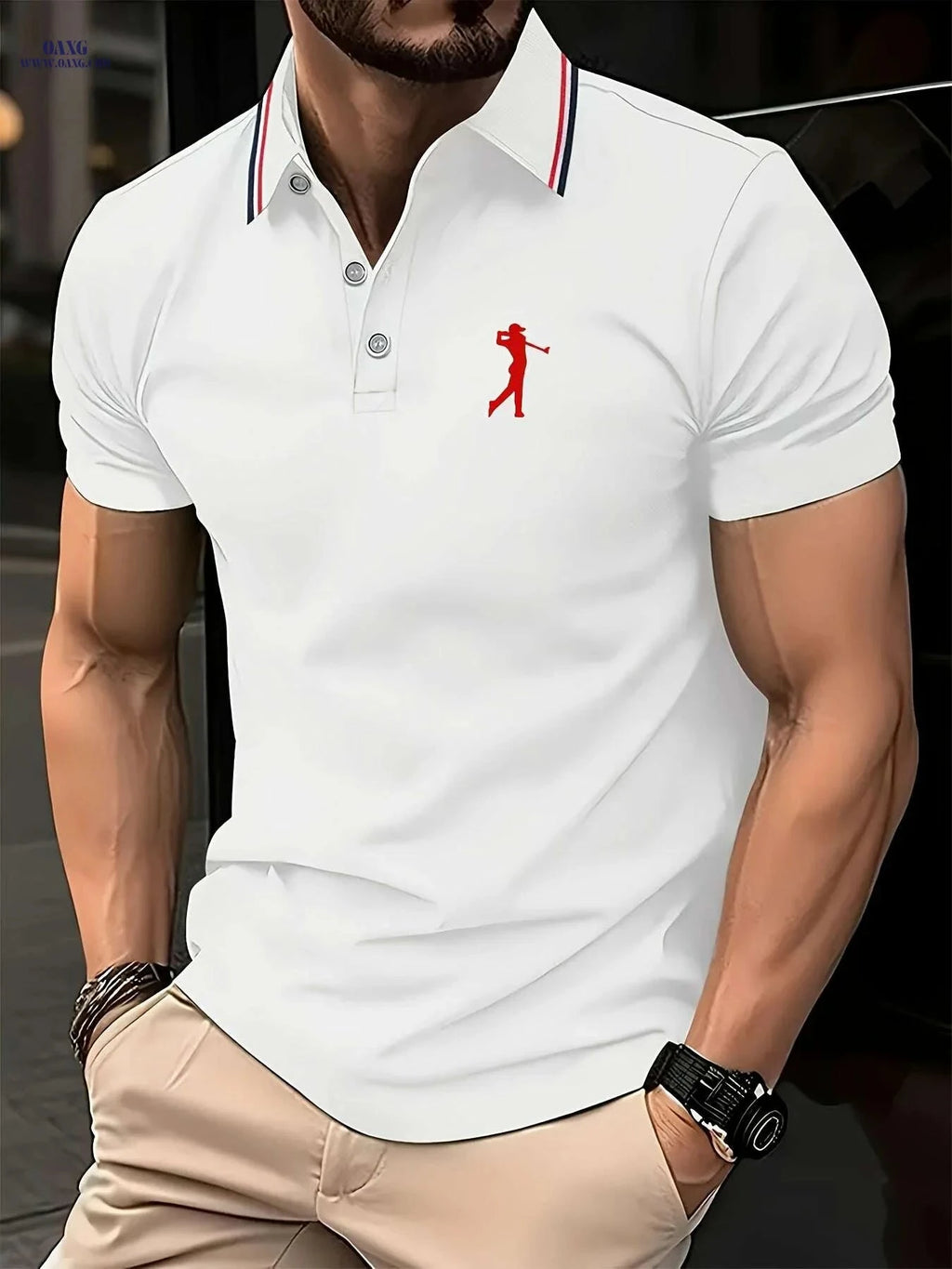 PALISBURTON Men's Red Golf Polo Shirt - Casual Short Sleeve Fit   OAXG Black / XS