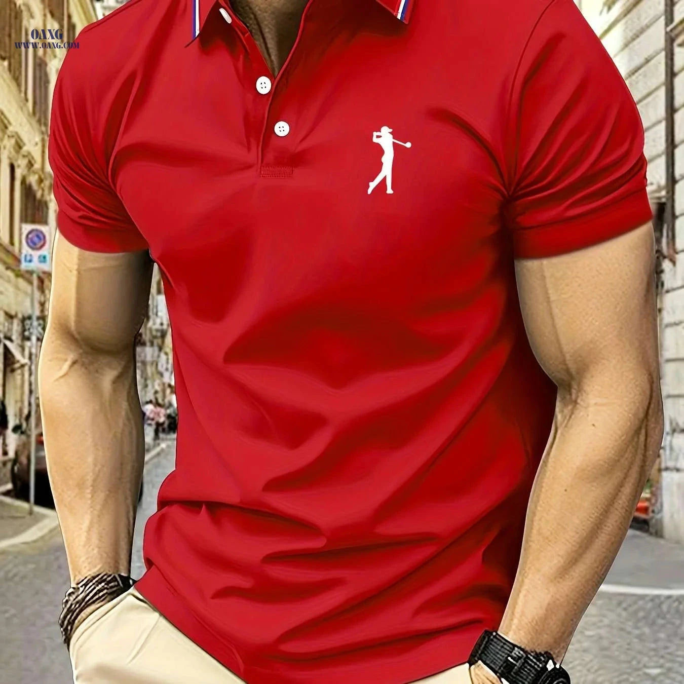 PALISBURTON Men's Red Golf Polo Shirt - Casual Short Sleeve Fit   OAXG Black / XS
