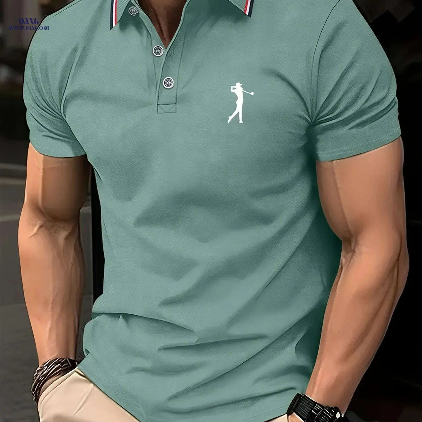 PALISBURTON Men's Red Golf Polo Shirt - Casual Short Sleeve Fit   OAXG 