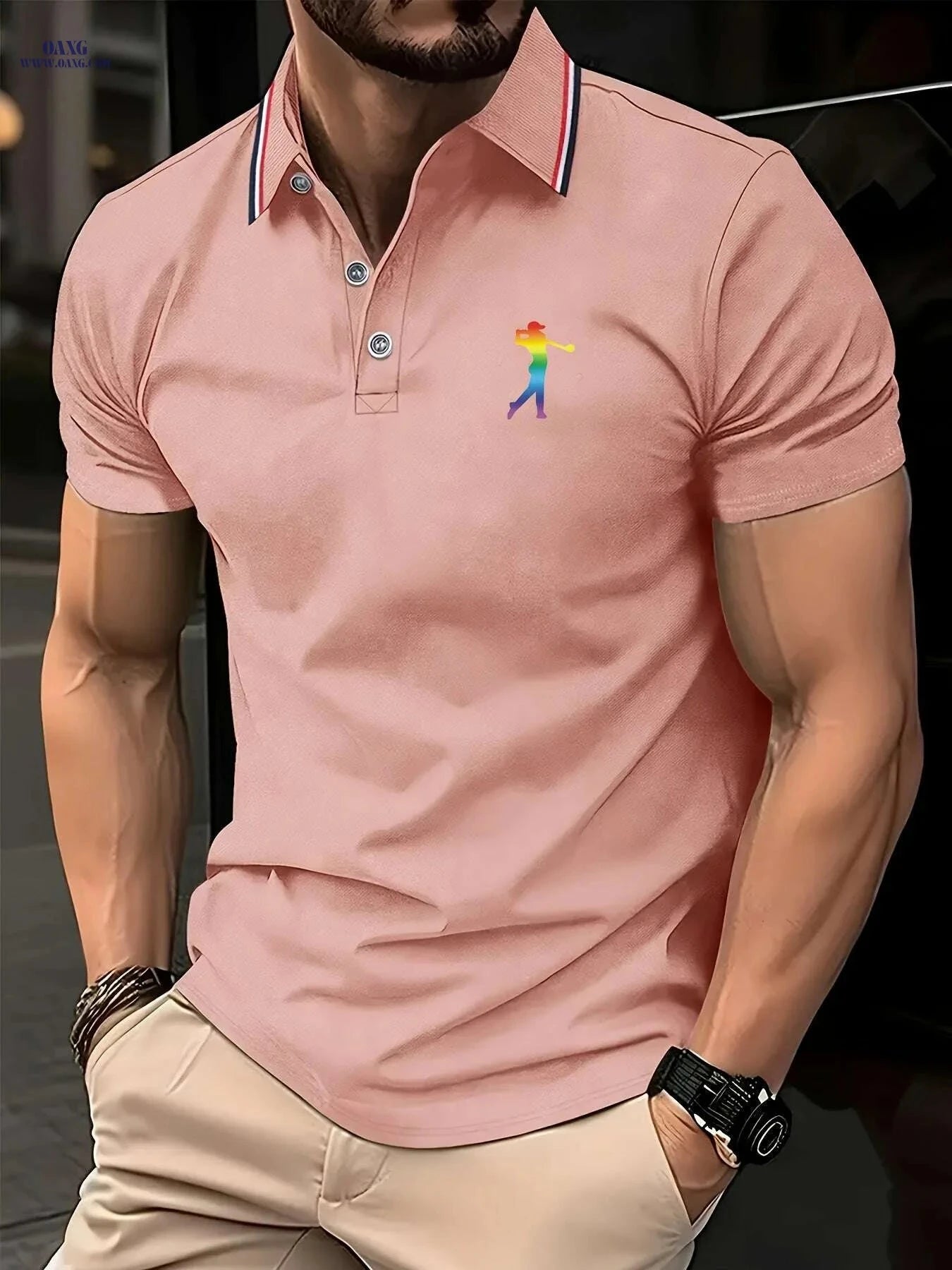 PALISBURTON Men's Red Golf Polo Shirt - Casual Short Sleeve Fit   OAXG 