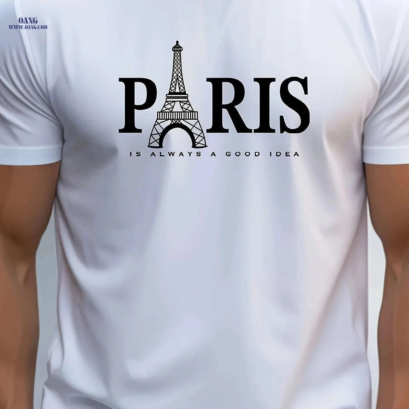 Paris Eiffel Tower Graphic Tee for Men - Casual Round Neck Style   OAXG 