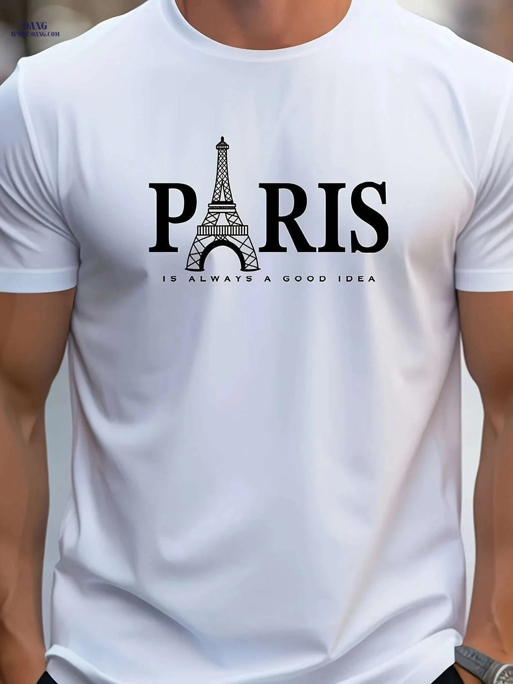 Paris Eiffel Tower Graphic Tee for Men - Casual Round Neck Style   OAXG White / S