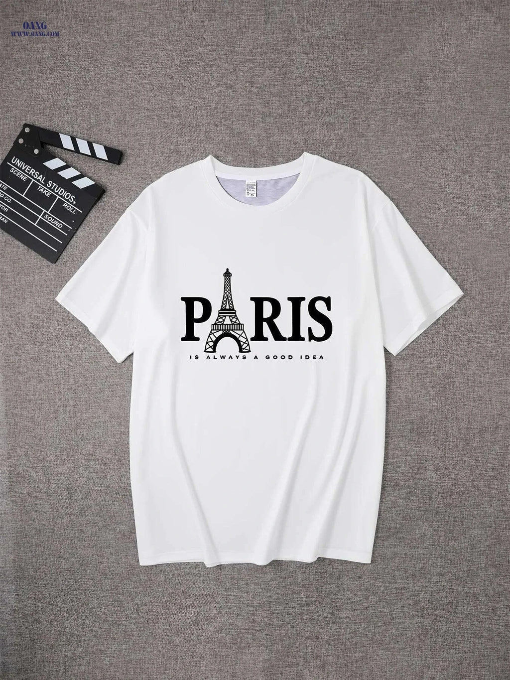 Paris Eiffel Tower Graphic Tee for Men - Casual Round Neck Style   OAXG White / S