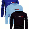Paris Letter Print Men's Long Sleeve T-Shirts - Casual Fit, All Seasons   OAXG Black light blue dark blue / S