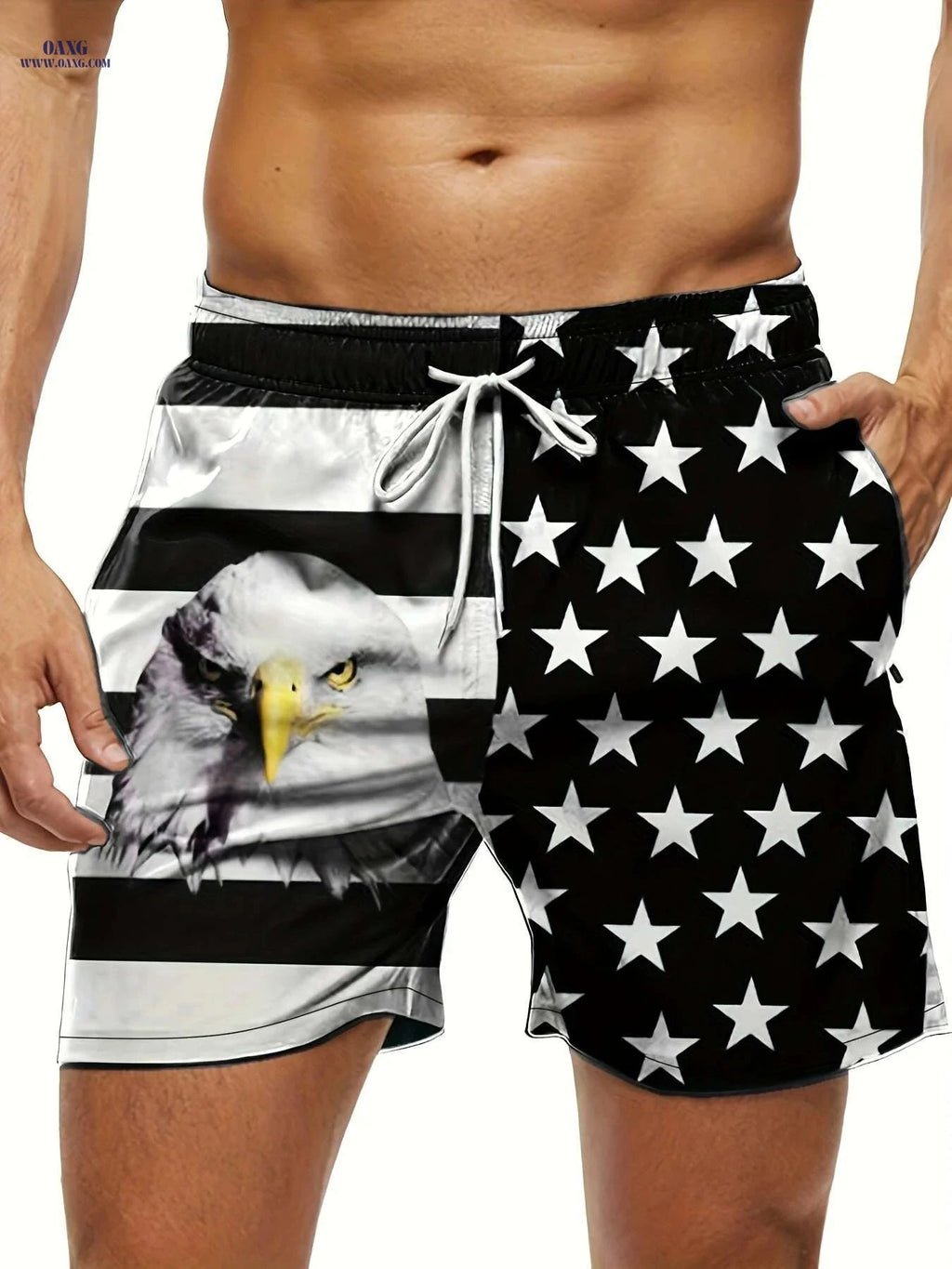 Patriotic American Flag Shorts - Casual Men's Summer Wear, Machine Washable   OAXG Black / S