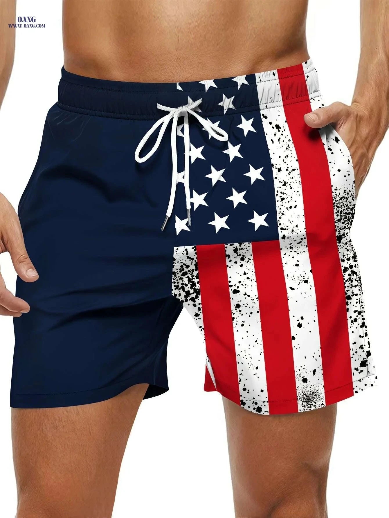 Patriotic American Flag Shorts - Casual Men's Summer Wear, Machine Washable   OAXG 