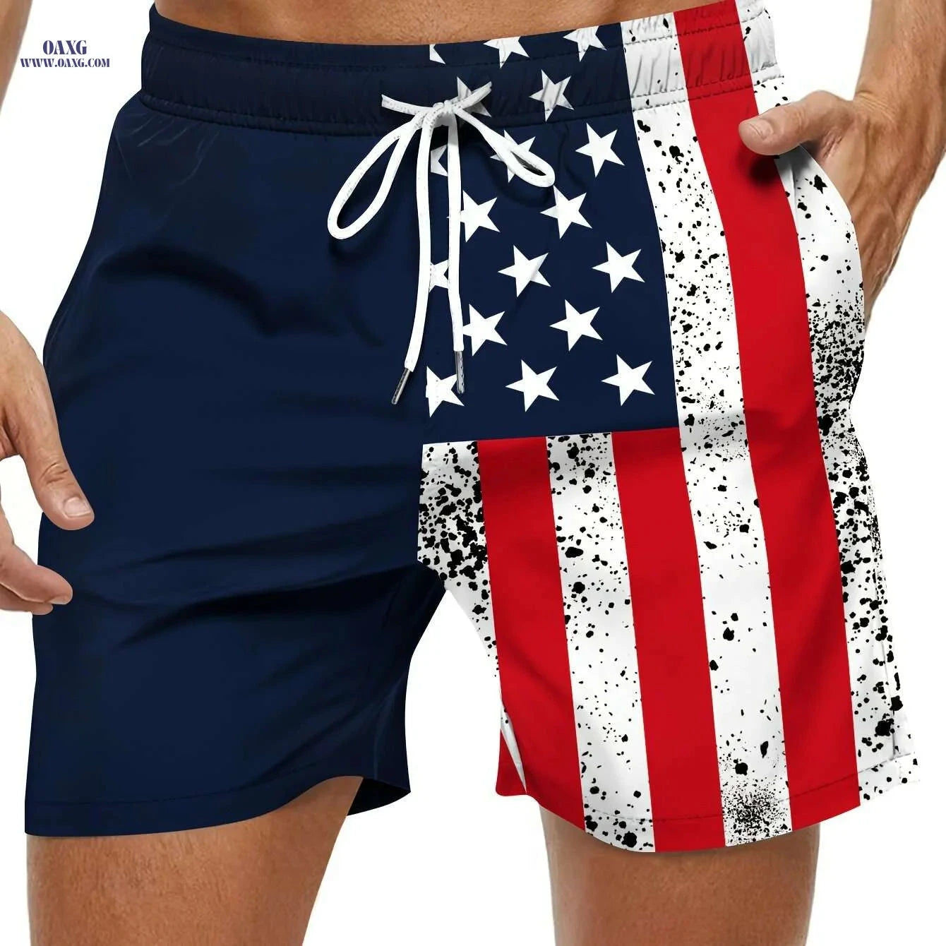 Patriotic American Flag Shorts - Casual Men's Summer Wear, Machine Washable   OAXG 