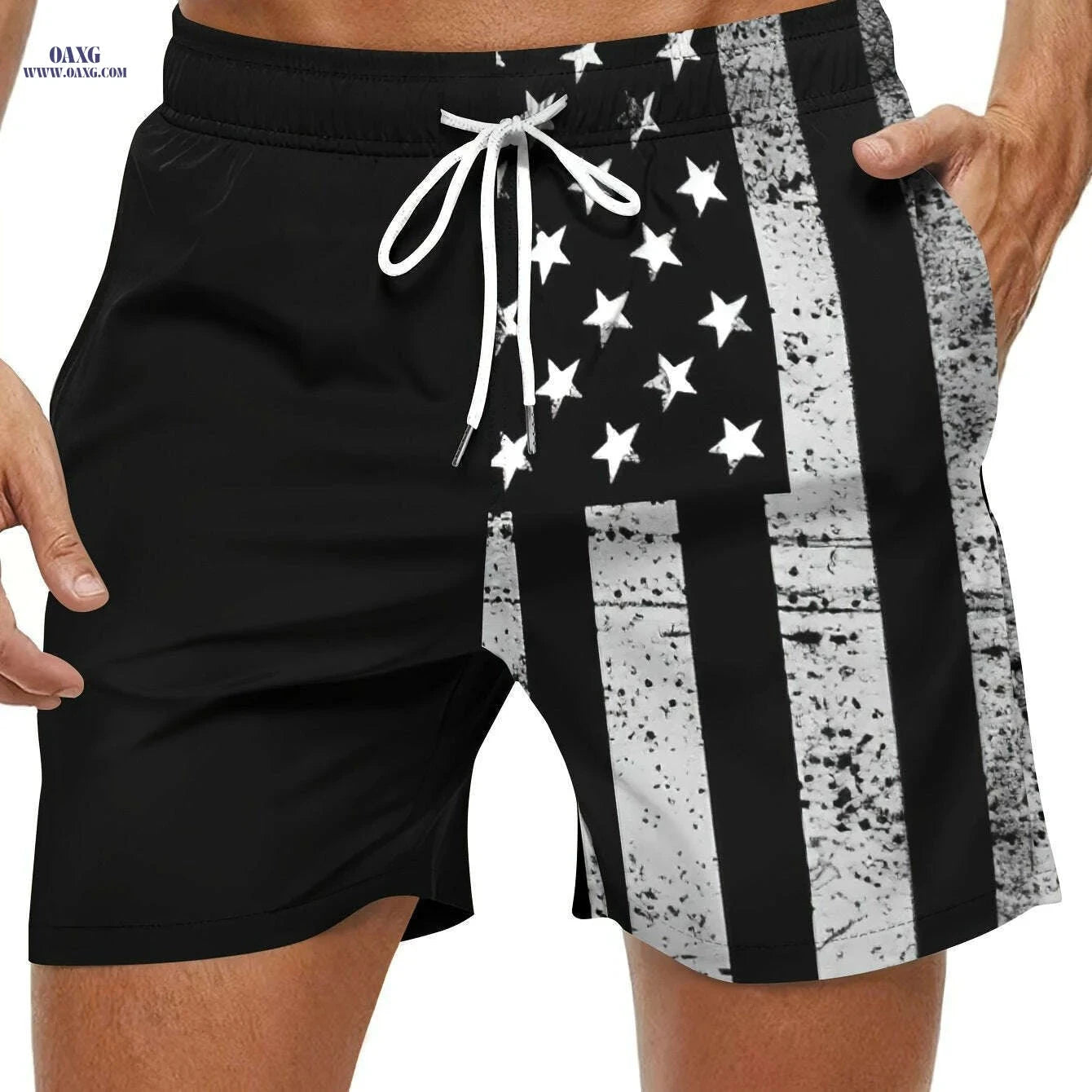 Patriotic American Flag Shorts - Casual Men's Summer Wear, Machine Washable   OAXG 