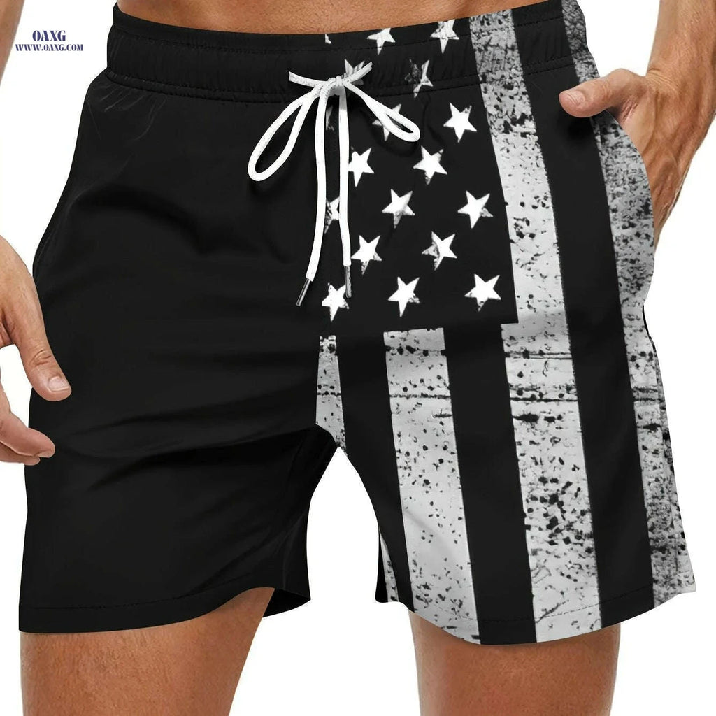 Patriotic American Flag Shorts - Men's Casual Summer Regular Fit   OAXG Black / S