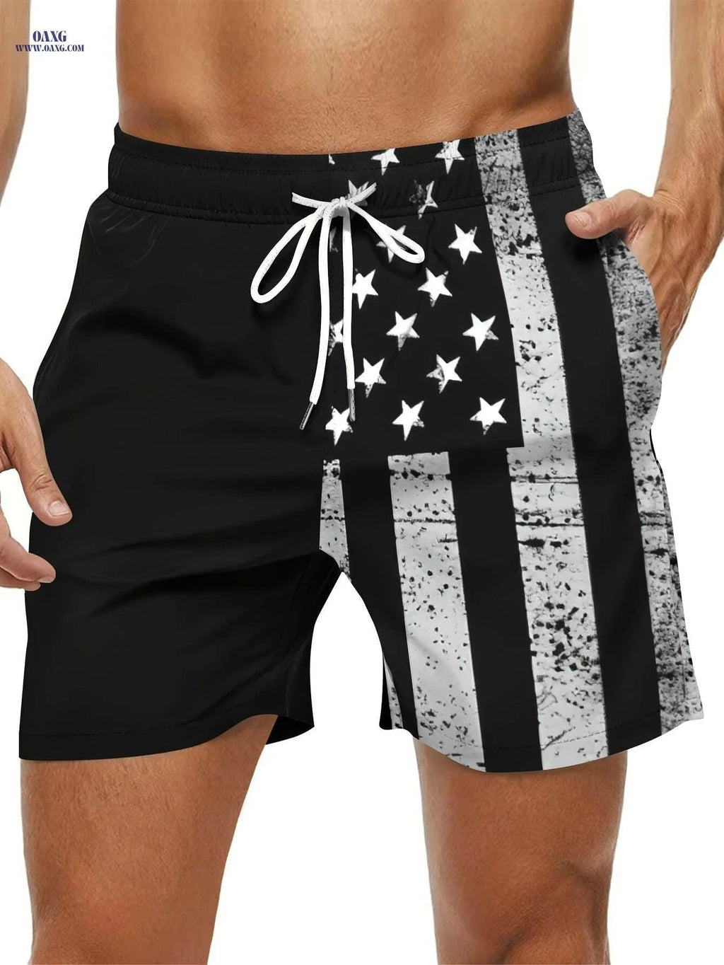 Patriotic American Flag Shorts - Men's Casual Summer Regular Fit   OAXG Black / S