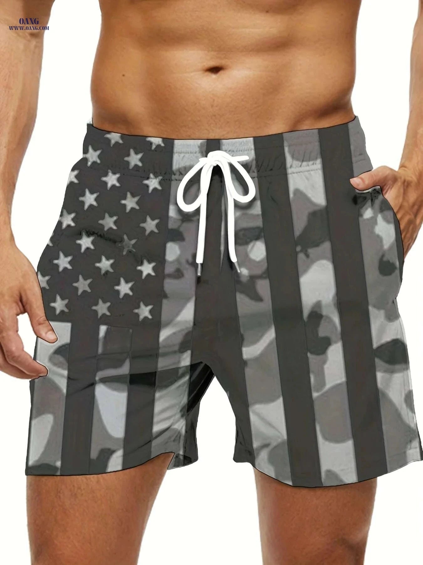 Patriotic American Flag Shorts - Men's Casual Summer Regular Fit   OAXG 