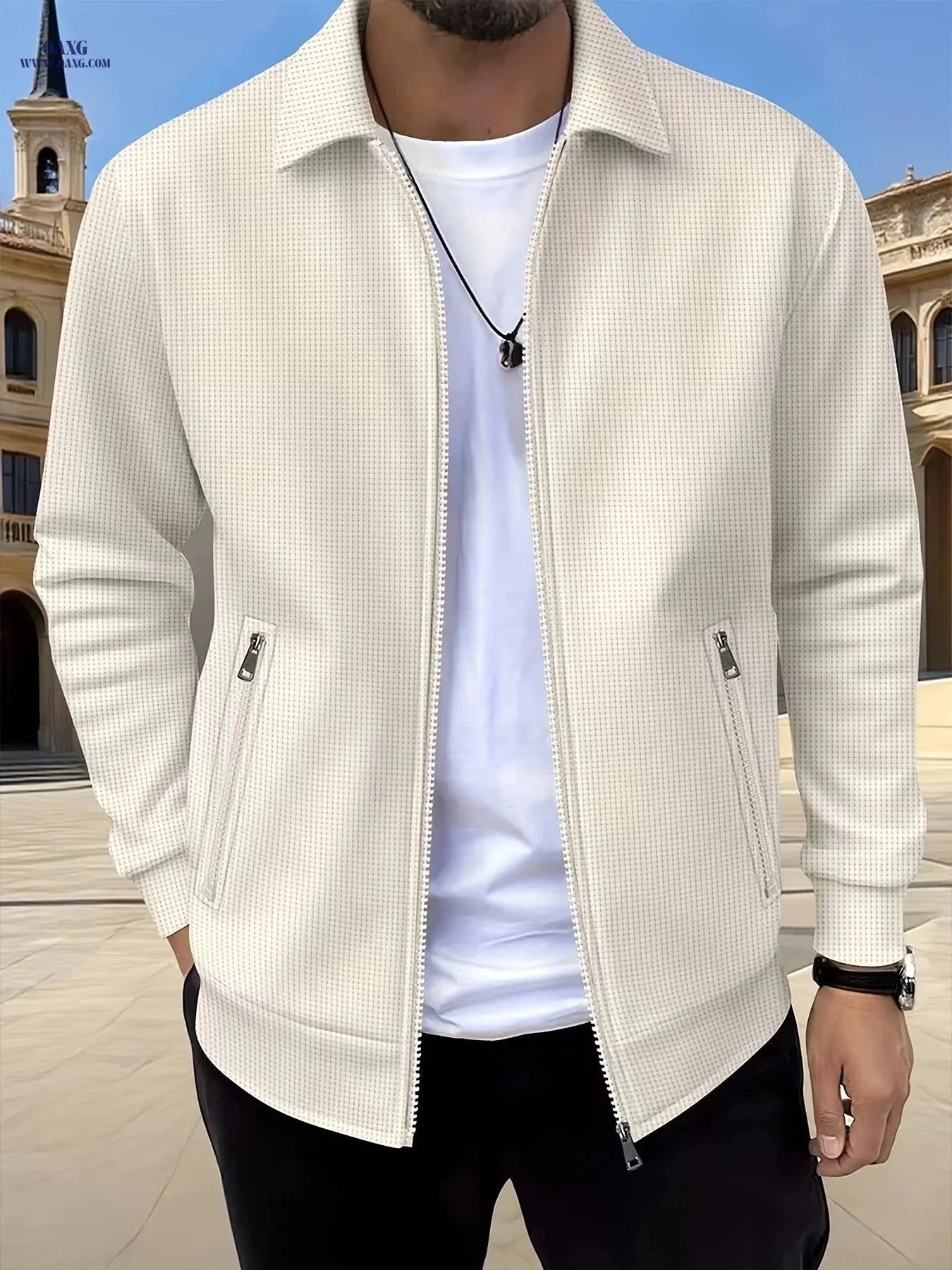 Pearson Men's Solid Zip-Up Waffle Knit Work Jacket - Casual Fit   OAXG Grey / FR S