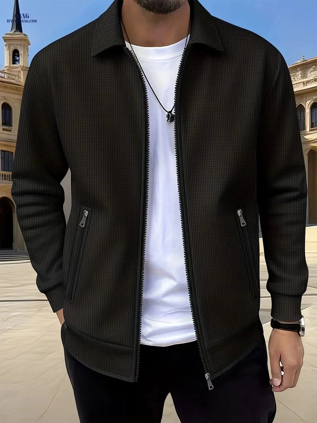Pearson Men's Solid Zip-Up Waffle Knit Work Jacket - Casual Fit   OAXG Grey / FR S