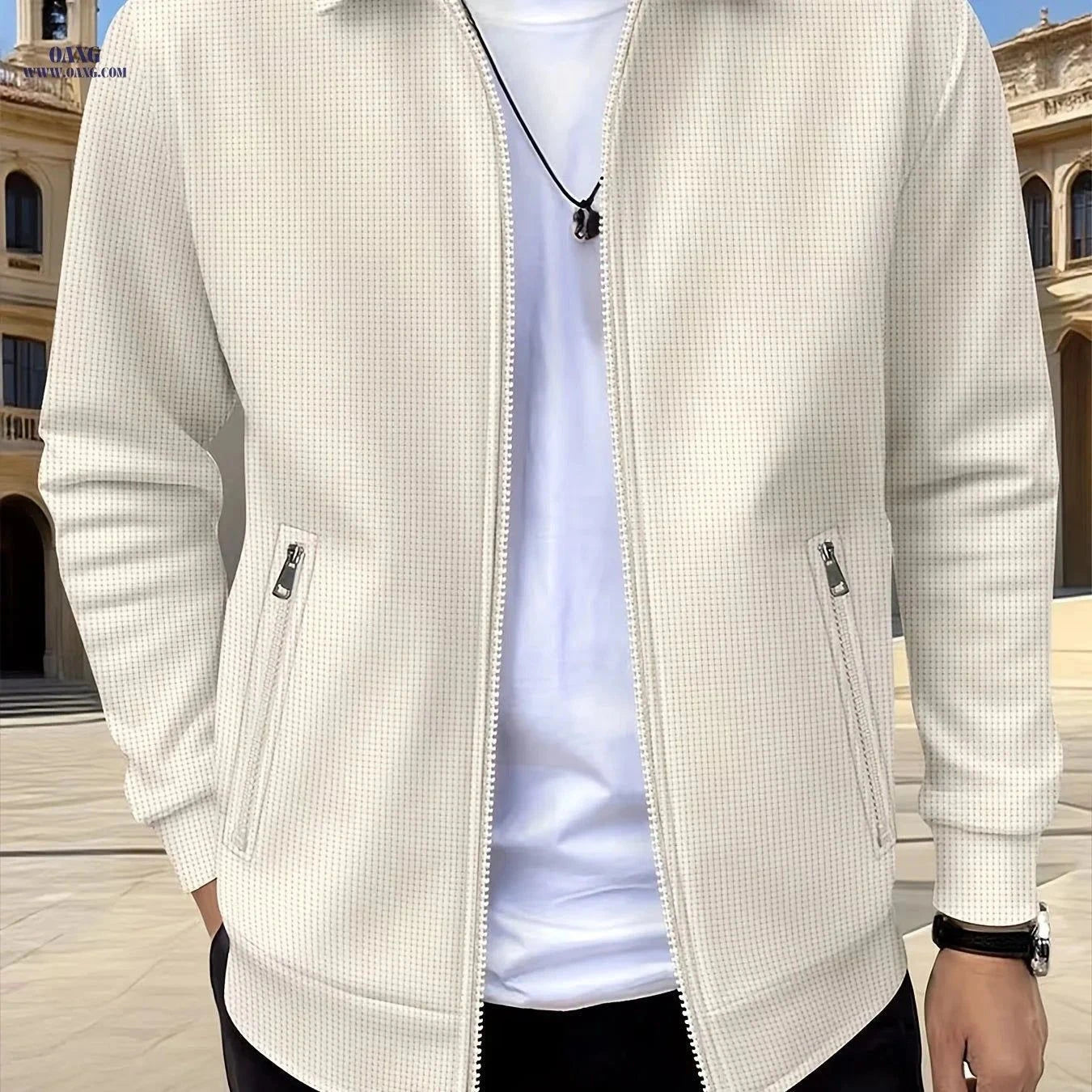 Pearson Men's Solid Zip-Up Waffle Knit Work Jacket - Casual Fit   OAXG Grey / FR S