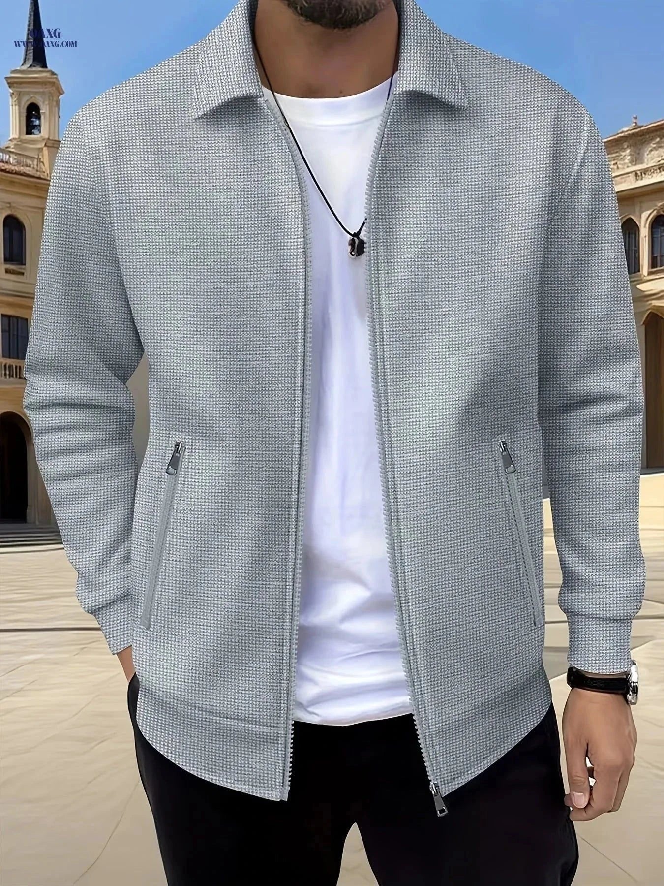 Pearson Men's Solid Zip-Up Waffle Knit Work Jacket - Casual Fit   OAXG Grey / FR S