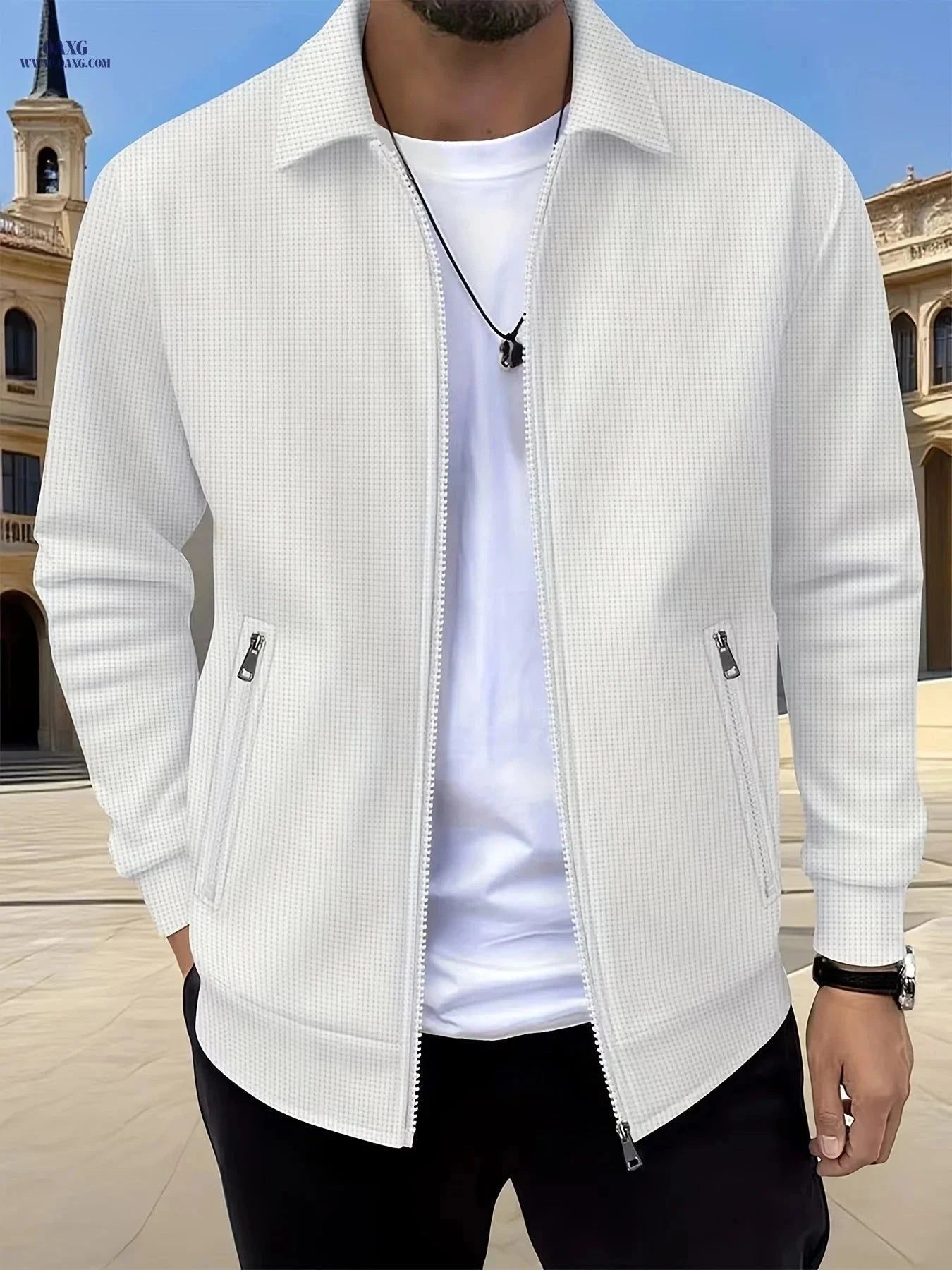 Pearson Men's Solid Zip-Up Waffle Knit Work Jacket - Casual Fit   OAXG Grey / FR S