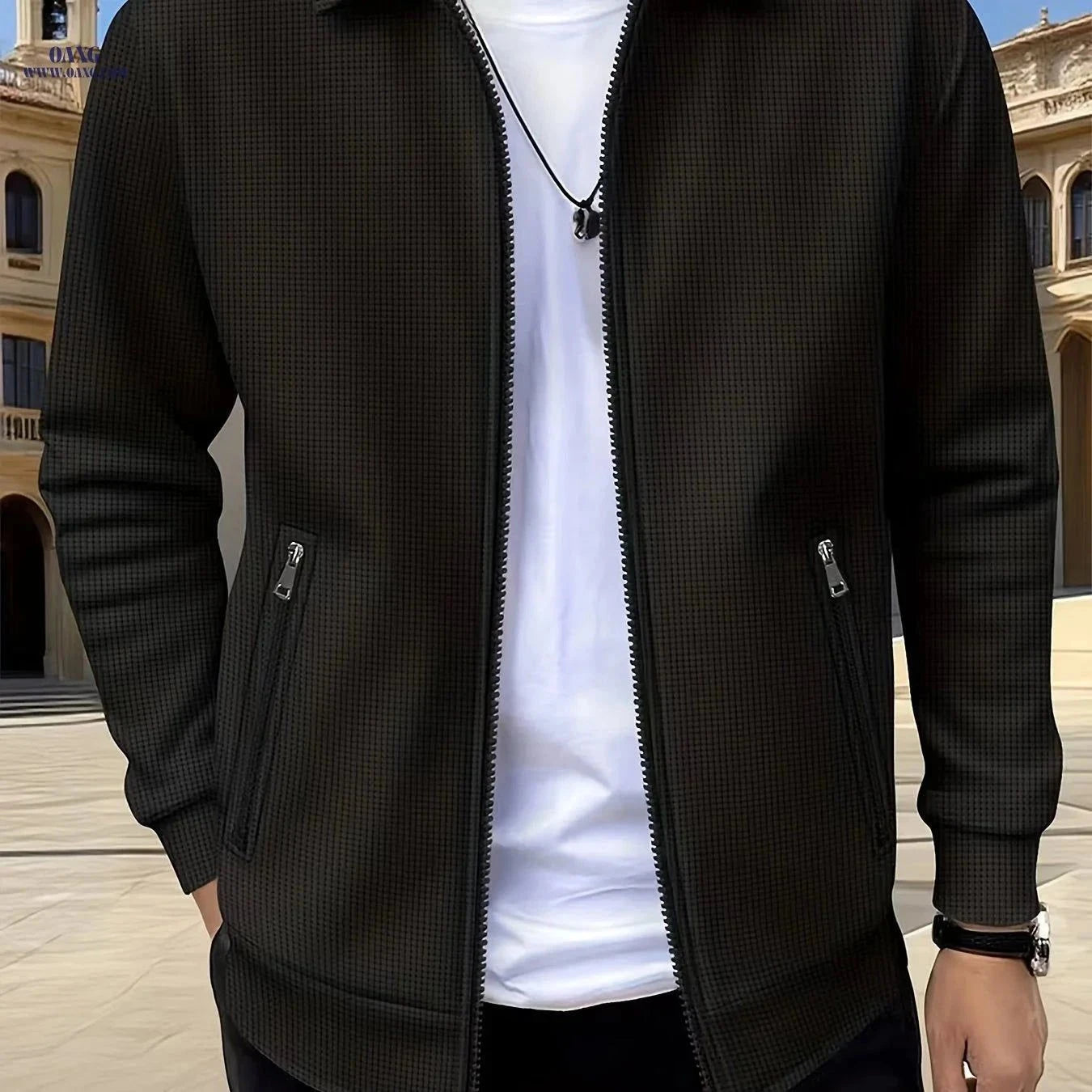 Pearson Men's Solid Zip-Up Waffle Knit Work Jacket - Casual Fit   OAXG Grey / FR S