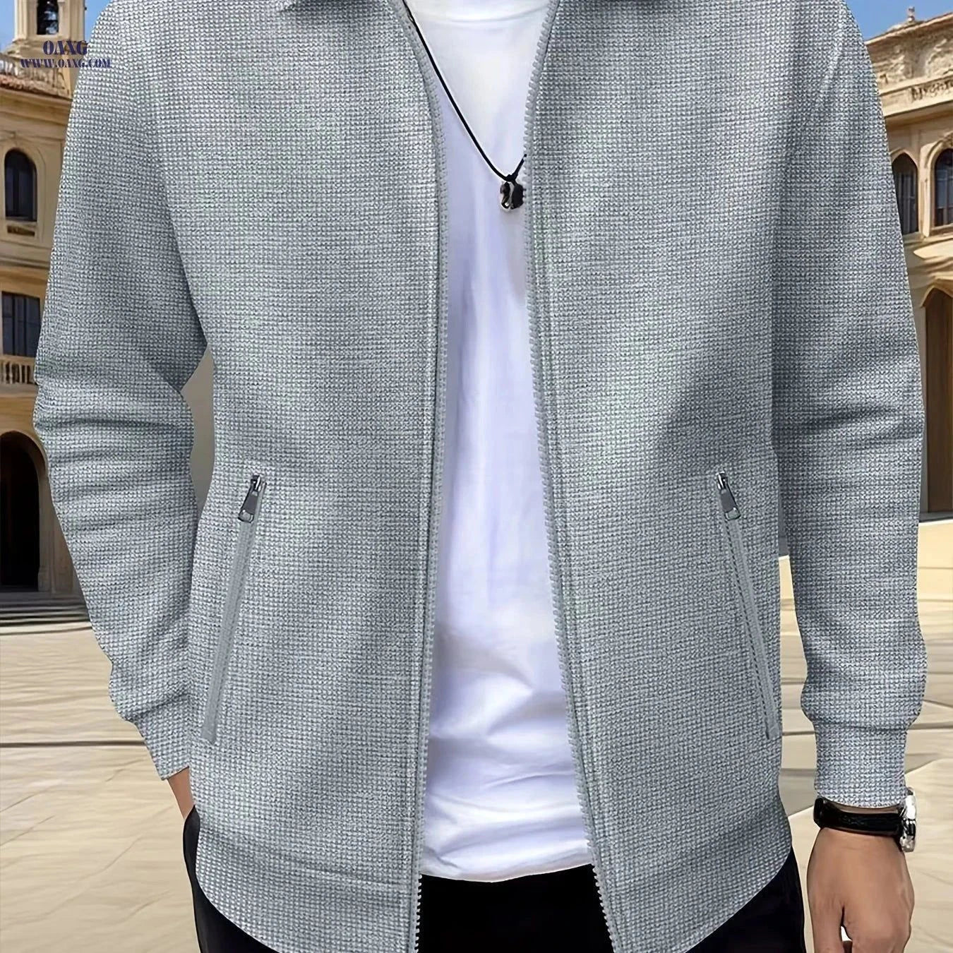 Pearson Men's Solid Zip-Up Waffle Knit Work Jacket - Casual Fit   OAXG Grey / FR S