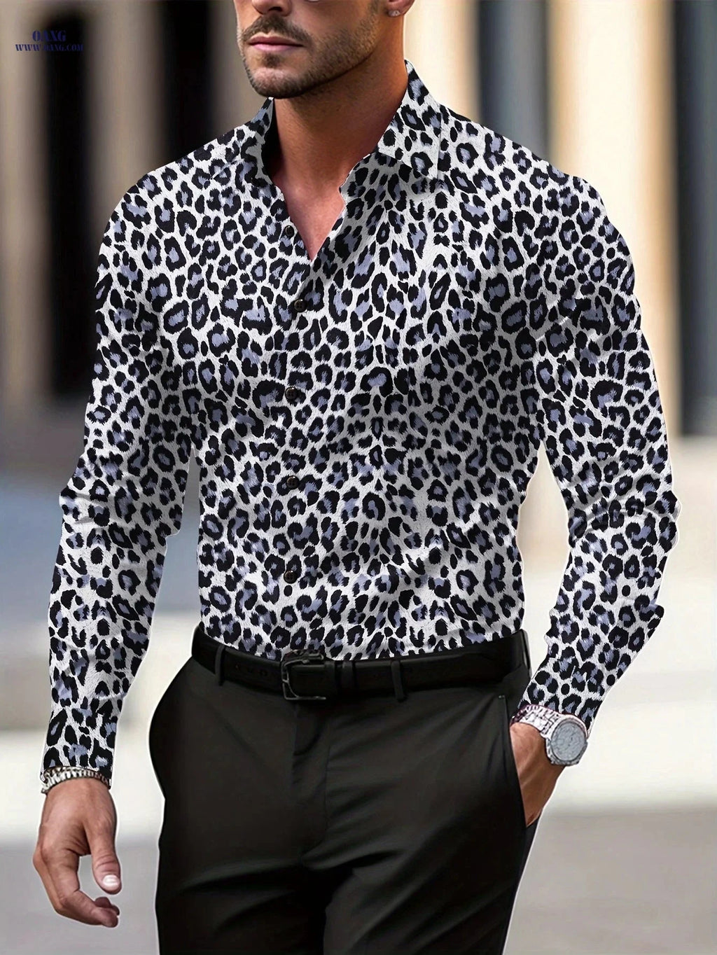 Pearson Select Men's Leopard Print Long Sleeve Shirt - Casual All-Season Style   OAXG 