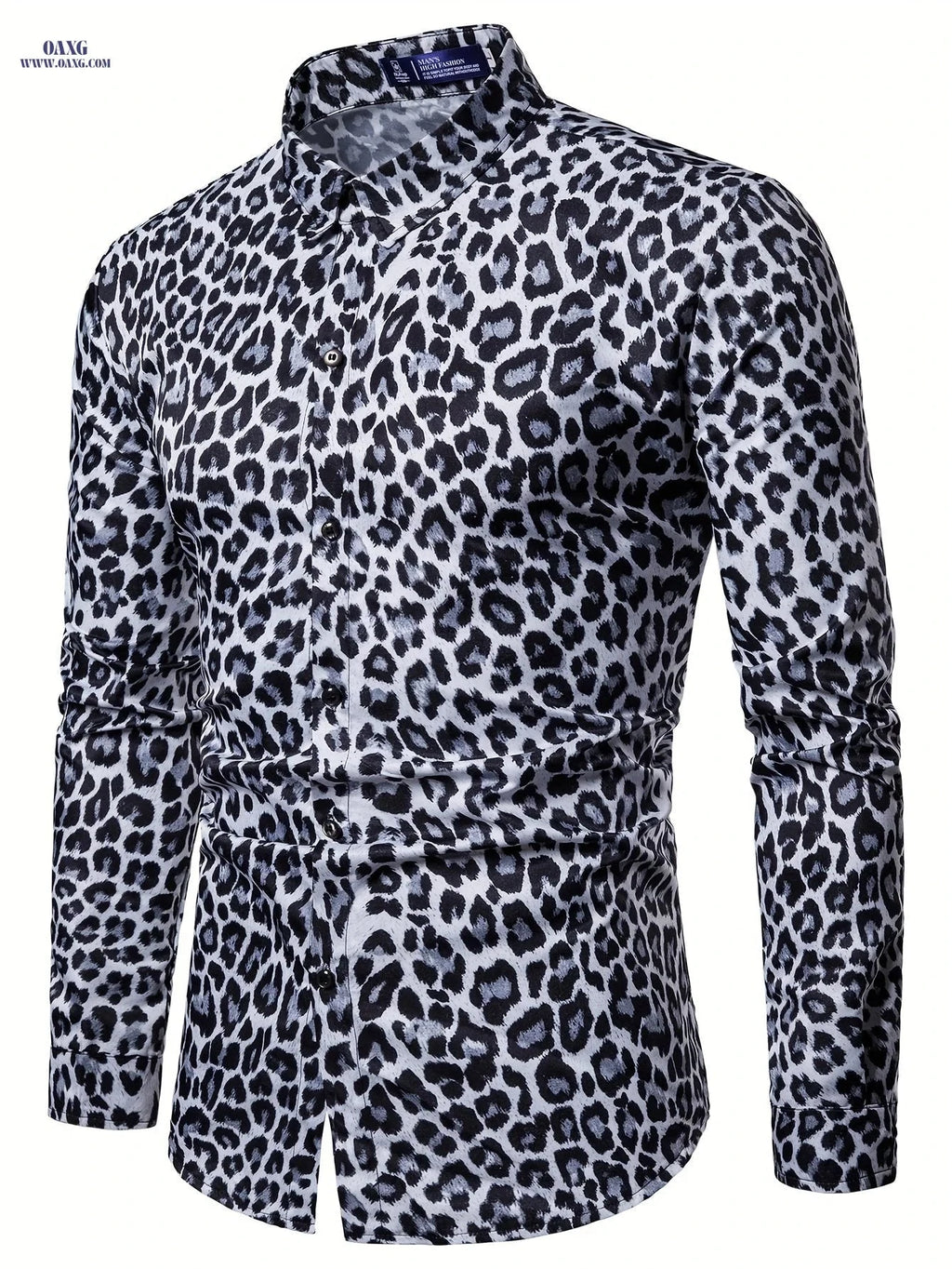 Pearson Select Men's Leopard Print Long Sleeve Shirt - Casual All-Season Style   OAXG White / FR S