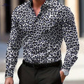 Pearson Select Men's Leopard Print Long Sleeve Shirt - Casual All-Season Style   OAXG White / FR S