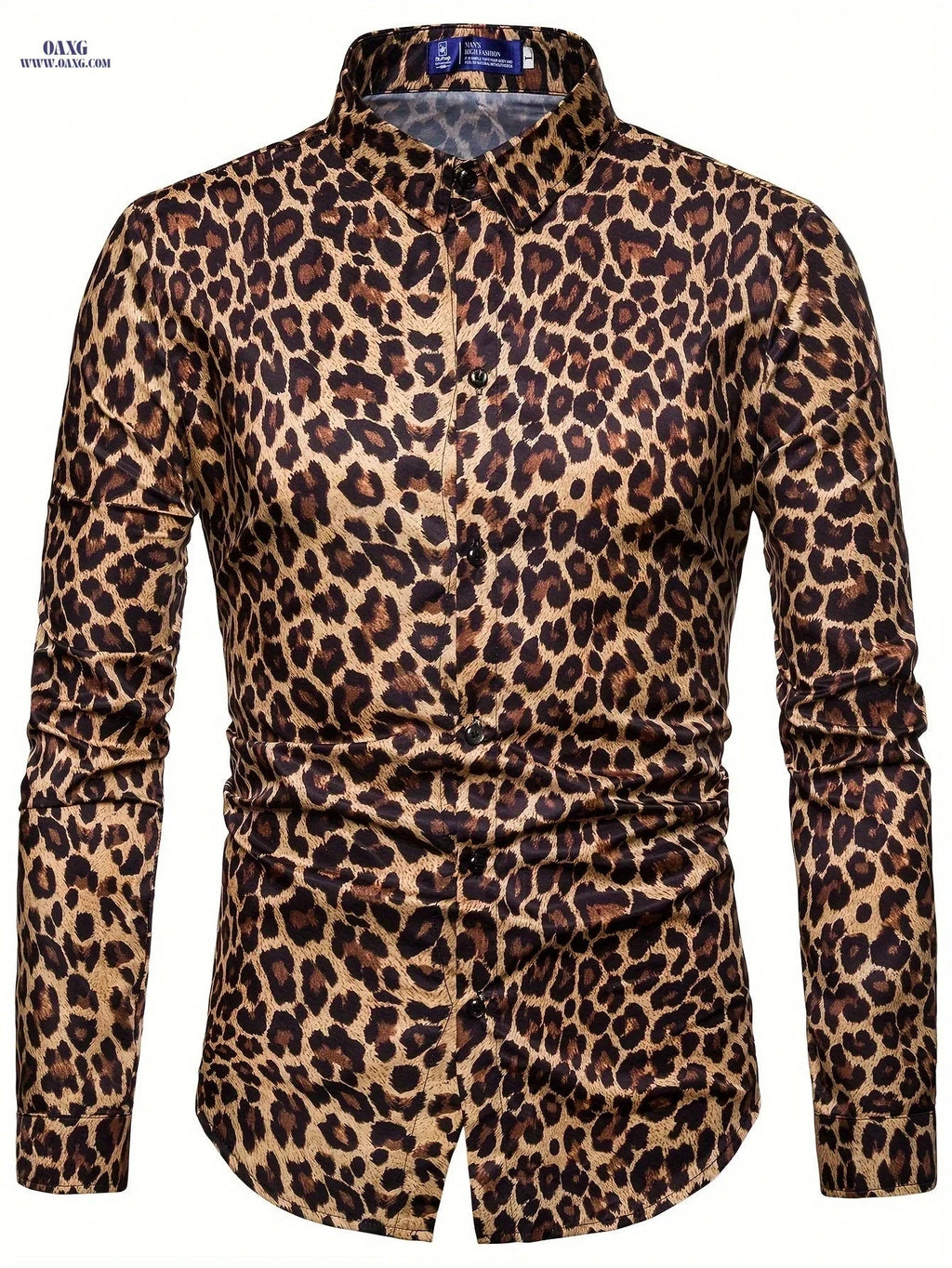 Pearson Select Men's Leopard Print Long Sleeve Shirt - Casual All-Season Style   OAXG White / FR S