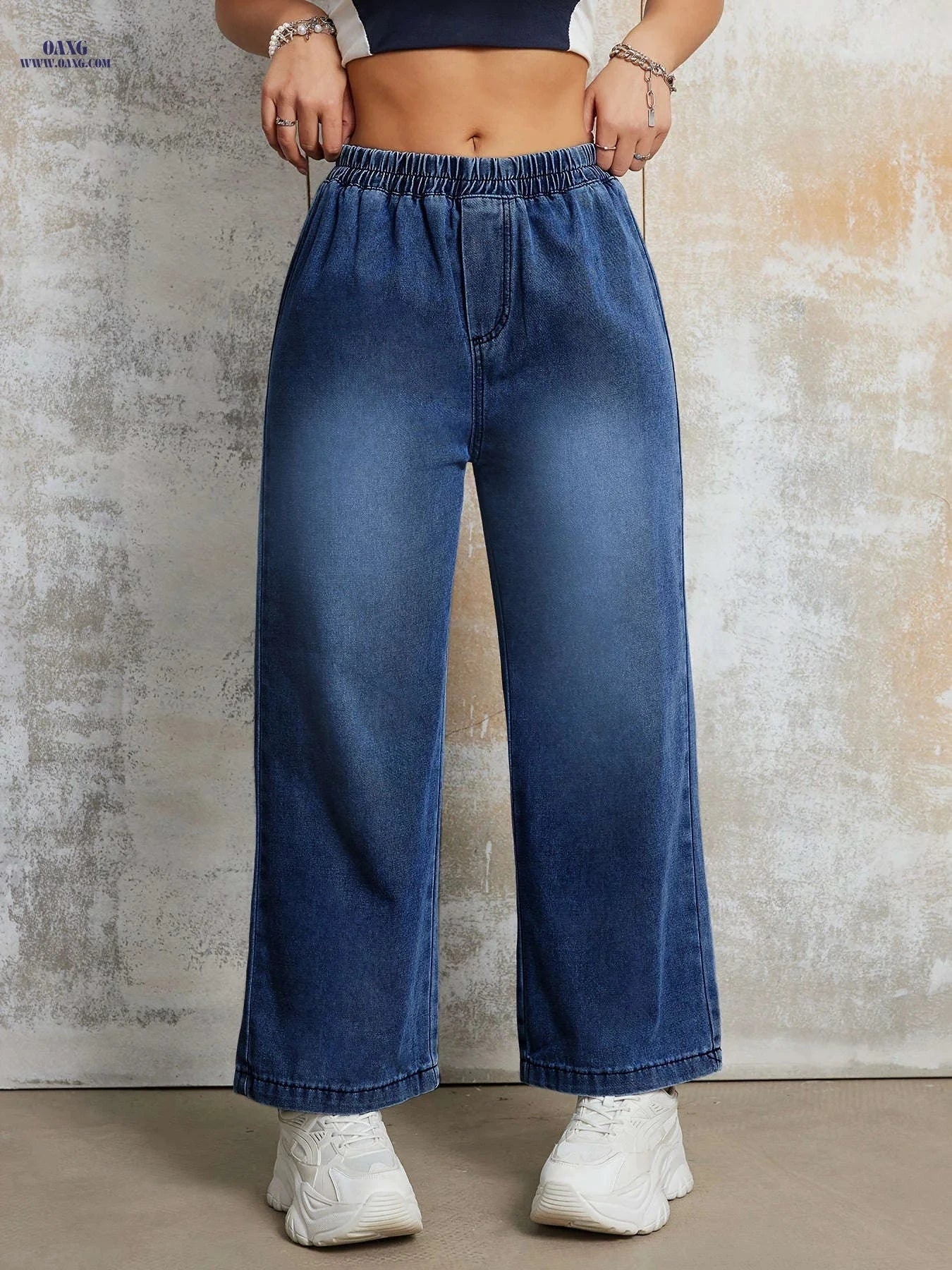 PEIHOT Women's Casual Wide-Leg Pants - Elastic Waist, Cotton Blend   OAXG Light Blue / XS