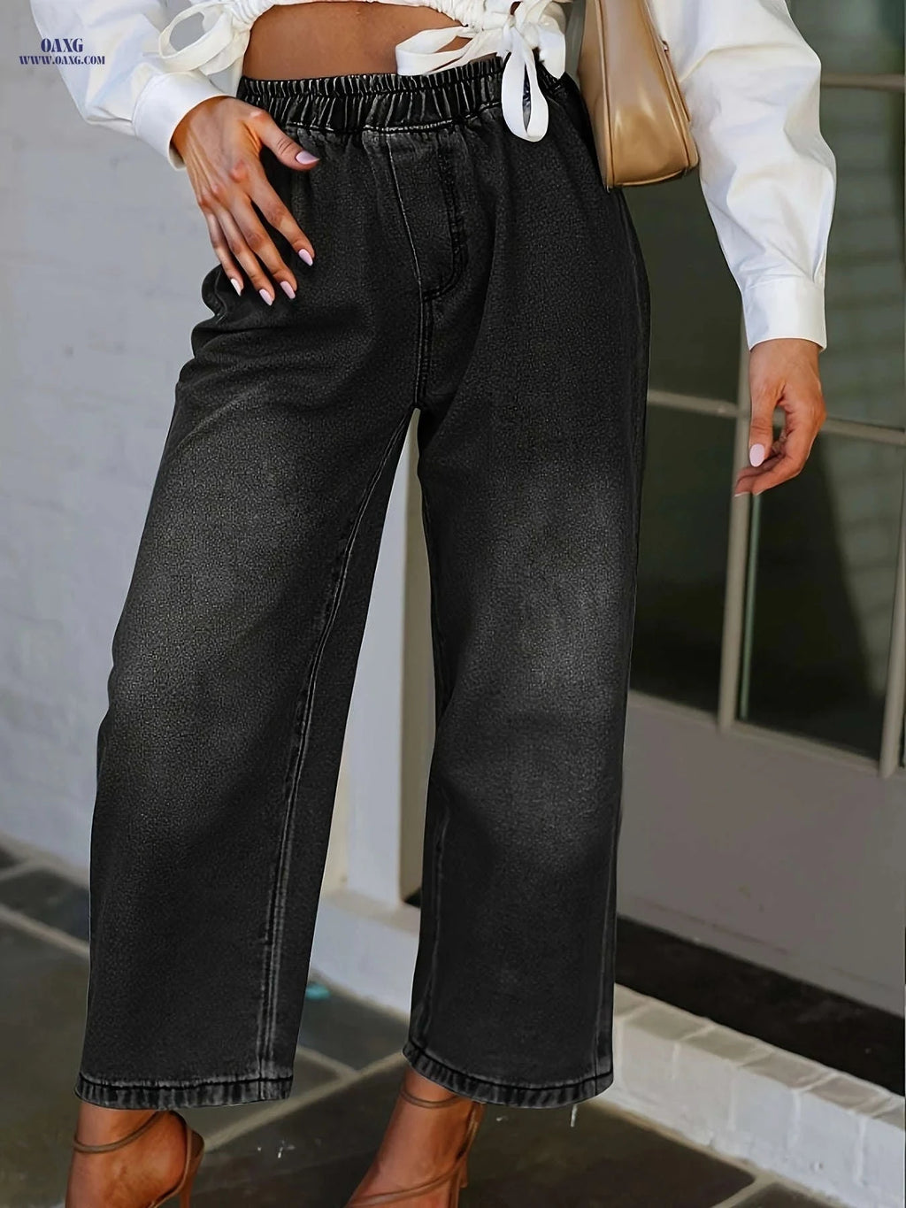 PEIHOT Women's Casual Wide-Leg Pants - Elastic Waist, Cotton Blend   OAXG Light Blue / XS