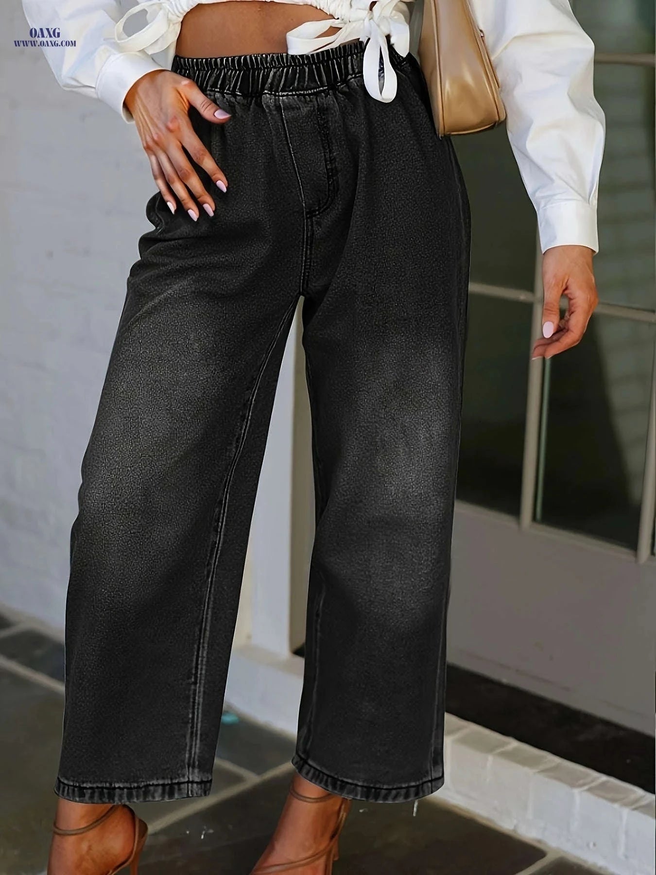 PEIHOT Women's Casual Wide-Leg Pants - Elastic Waist, Cotton Blend   OAXG Light Blue / XS