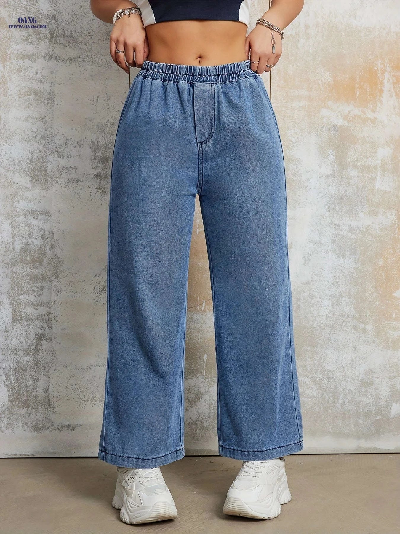 PEIHOT Women's Casual Wide-Leg Pants - Elastic Waist, Cotton Blend   OAXG Light Blue / XS