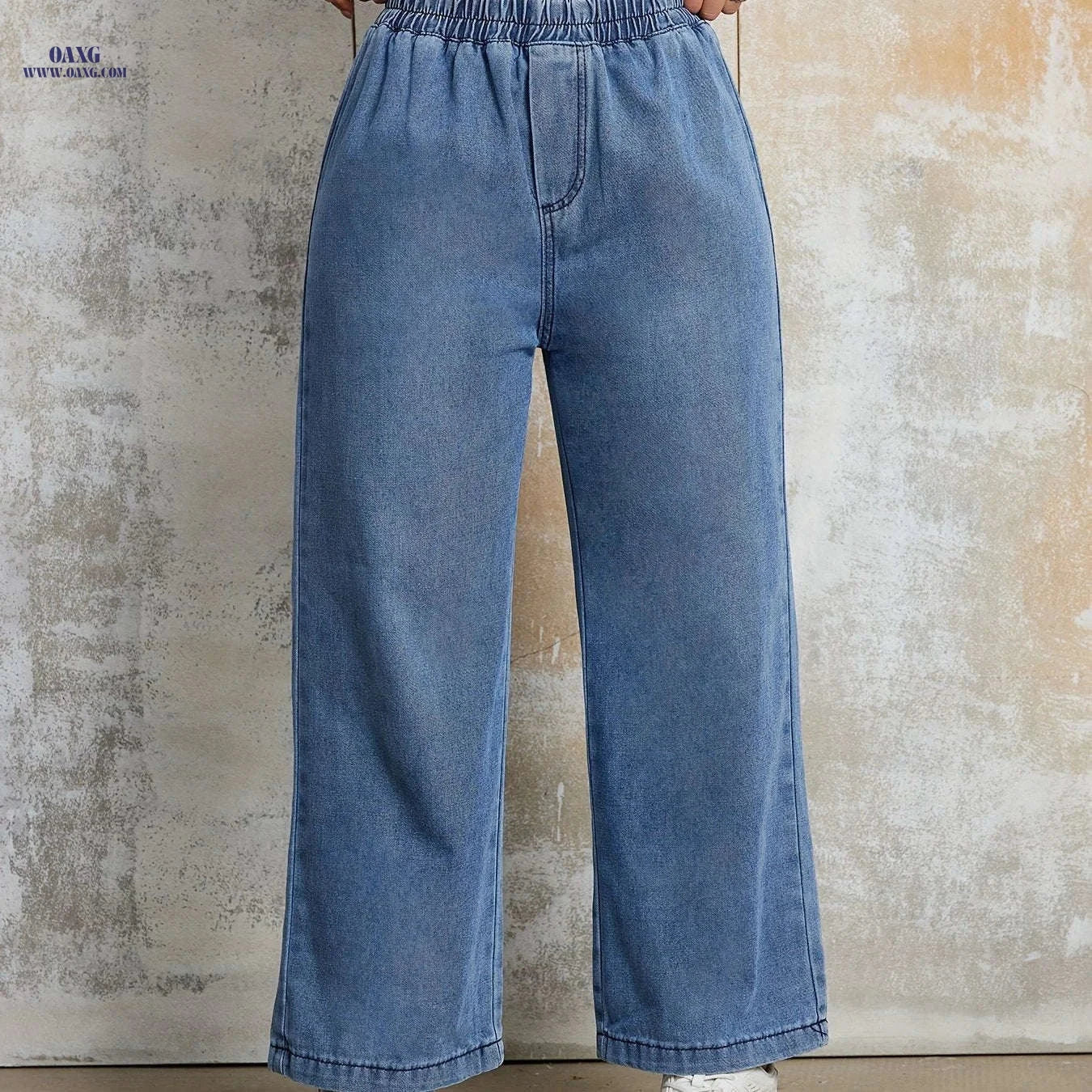 PEIHOT Women's Casual Wide-Leg Pants - Elastic Waist, Cotton Blend   OAXG Light Blue / XS
