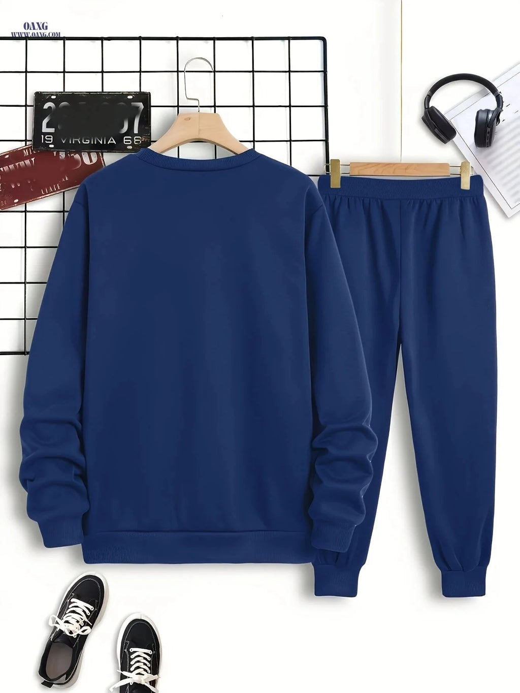 Peiqian Men's Casual Sports Set - Round Neck Top & Drawstring Pants   OAXG 