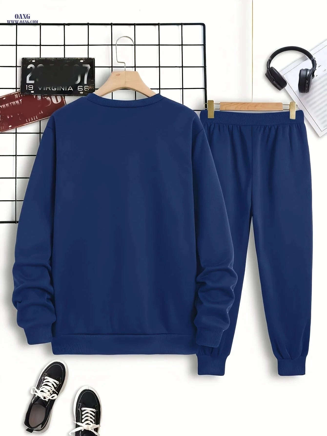 Peiqian Men's Casual Sports Set - Round Neck Top & Drawstring Pants   OAXG 