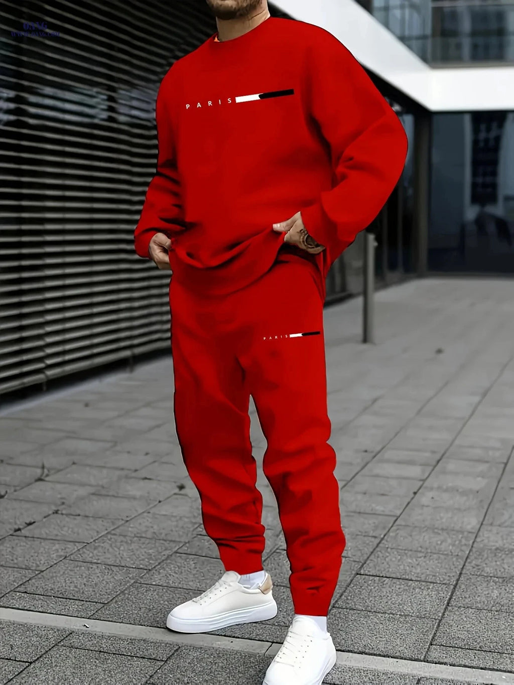 Peiqian Men's Casual Sports Set - Round Neck Top & Drawstring Pants   OAXG 