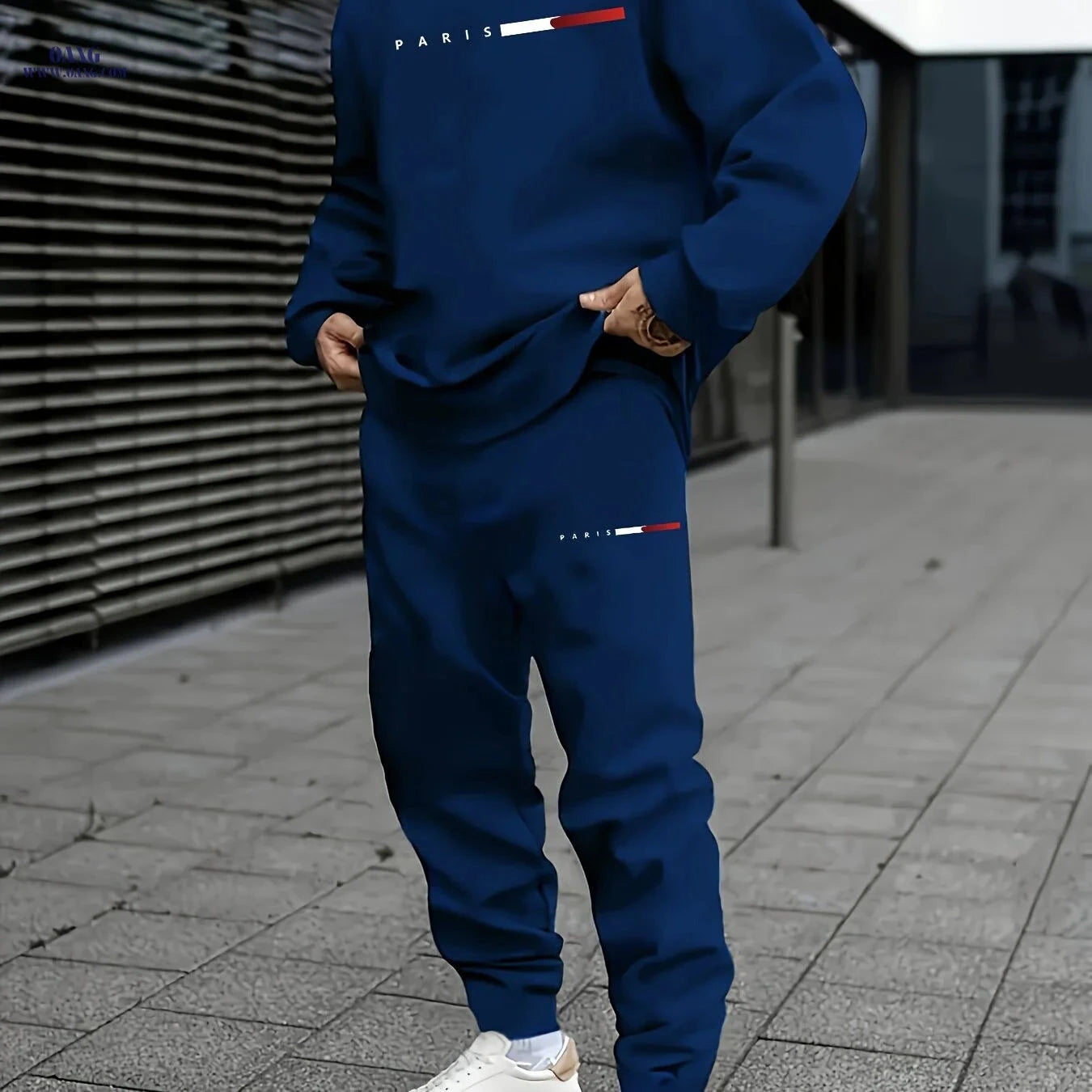 Peiqian Men's Casual Sports Set - Round Neck Top & Drawstring Pants   OAXG 