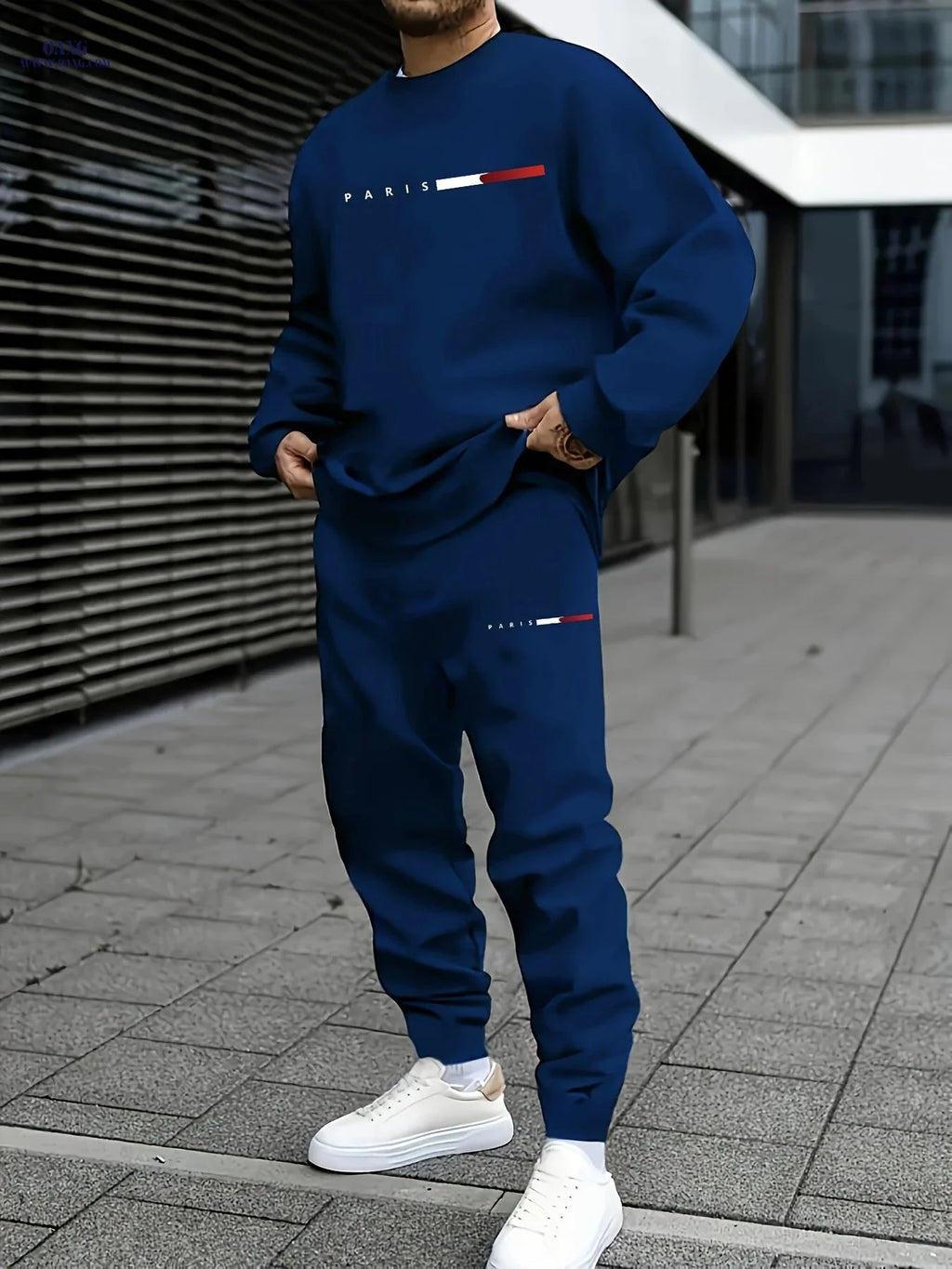 Peiqian Men's Casual Sports Set - Round Neck Top & Drawstring Pants   OAXG 