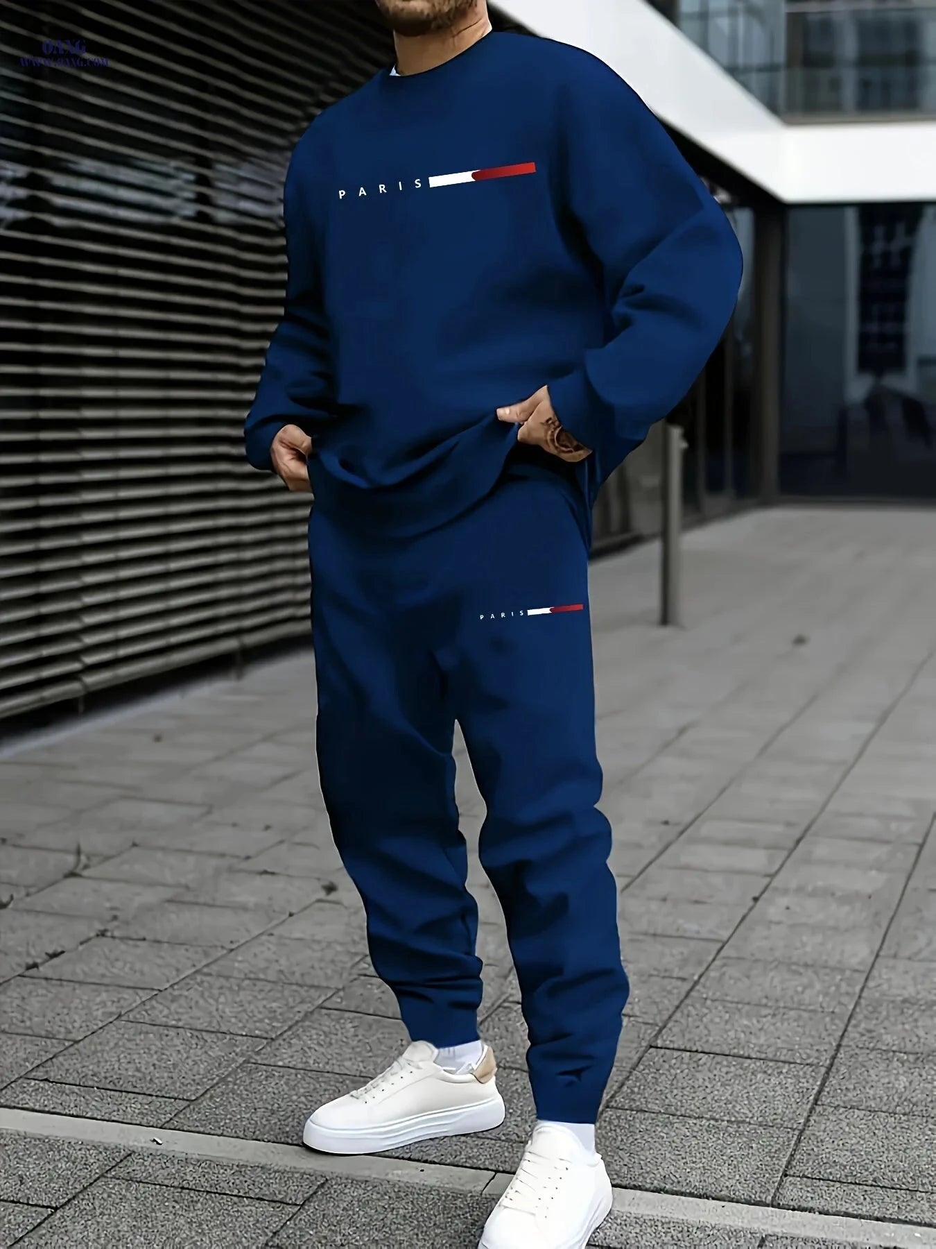 Peiqian Men's Casual Sports Set - Round Neck Top & Drawstring Pants   OAXG 