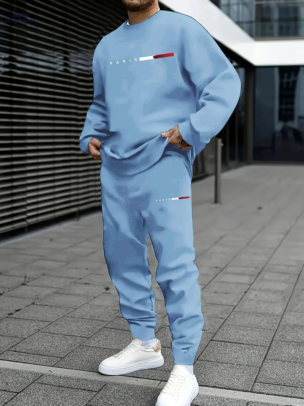 Peiqian Men's Casual Sports Set - Round Neck Top & Drawstring Pants   OAXG Navy Color / FR XXL