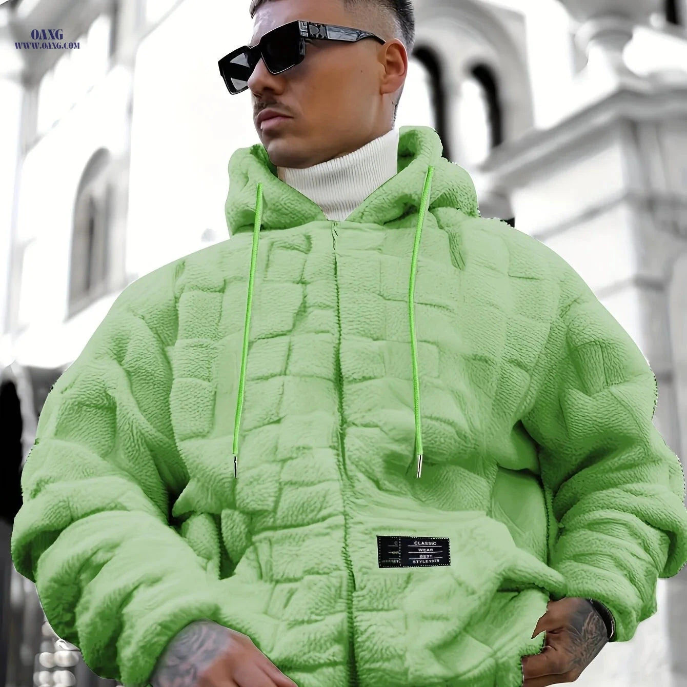 Persun Men's Thickened Hooded Jacket - Warm Casual Outerwear   OAXG Light Green / FR S