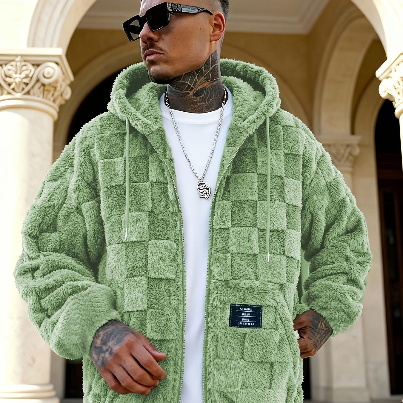 Persun Men's Thickened Hooded Jacket - Warm Casual Outerwear   OAXG Light Green / FR S