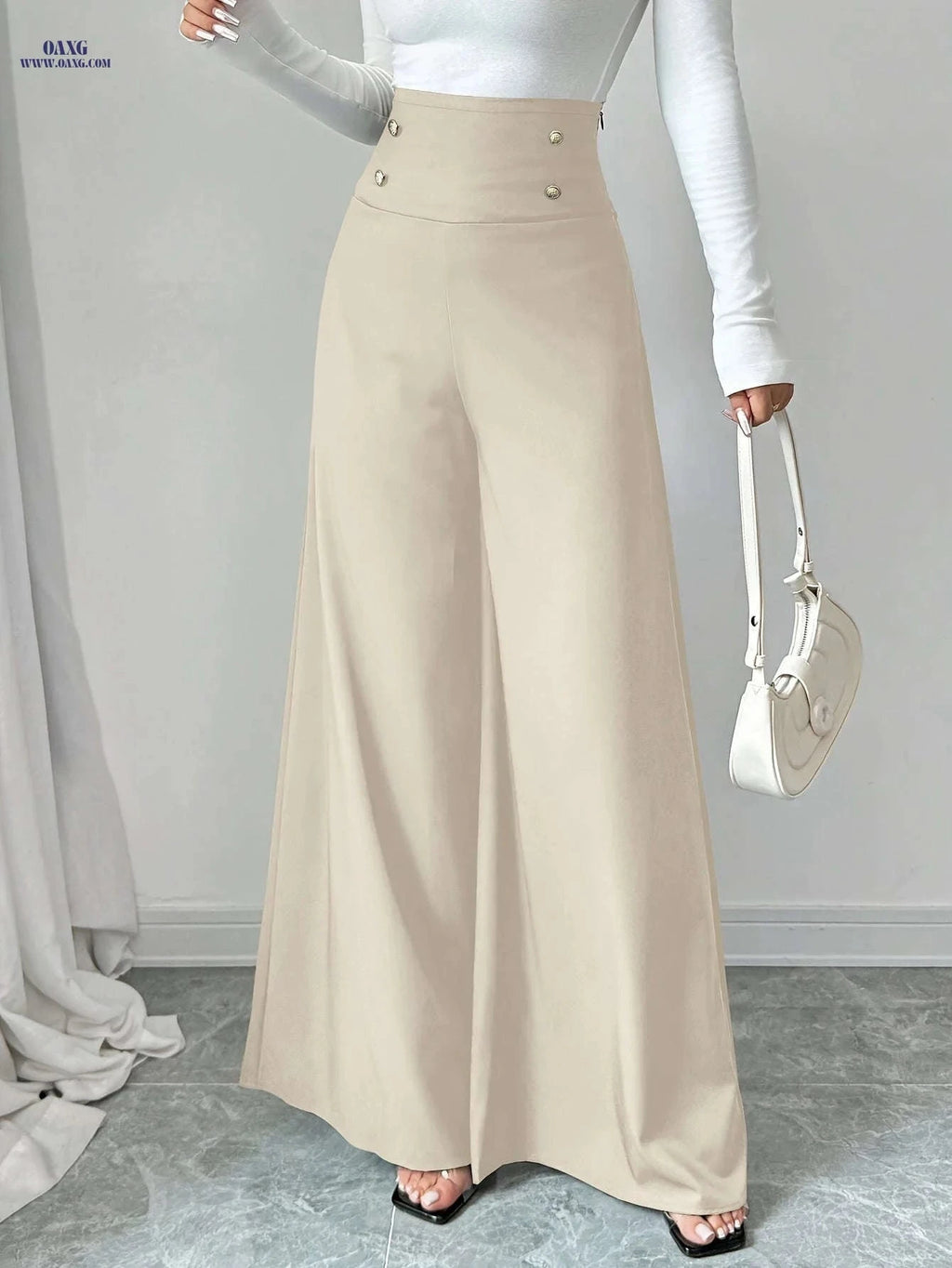 Philrey High-Waisted Black Wide-Leg Pants - Elegant Office Attire   OAXG 