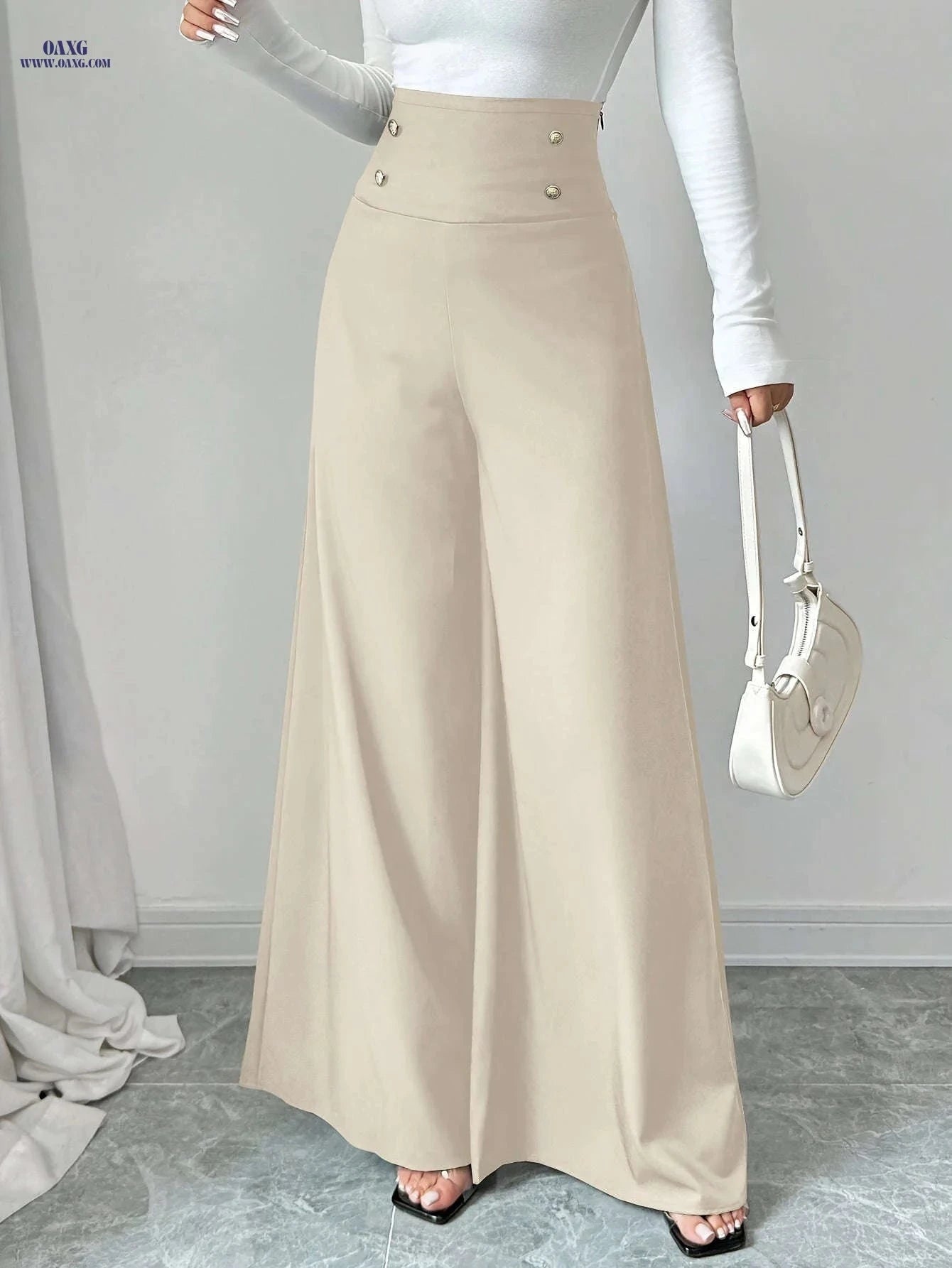 Philrey High-Waisted Black Wide-Leg Pants - Elegant Office Attire   OAXG 