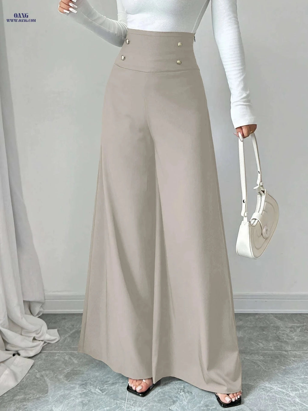 Philrey High-Waisted Black Wide-Leg Pants - Elegant Office Attire   OAXG 
