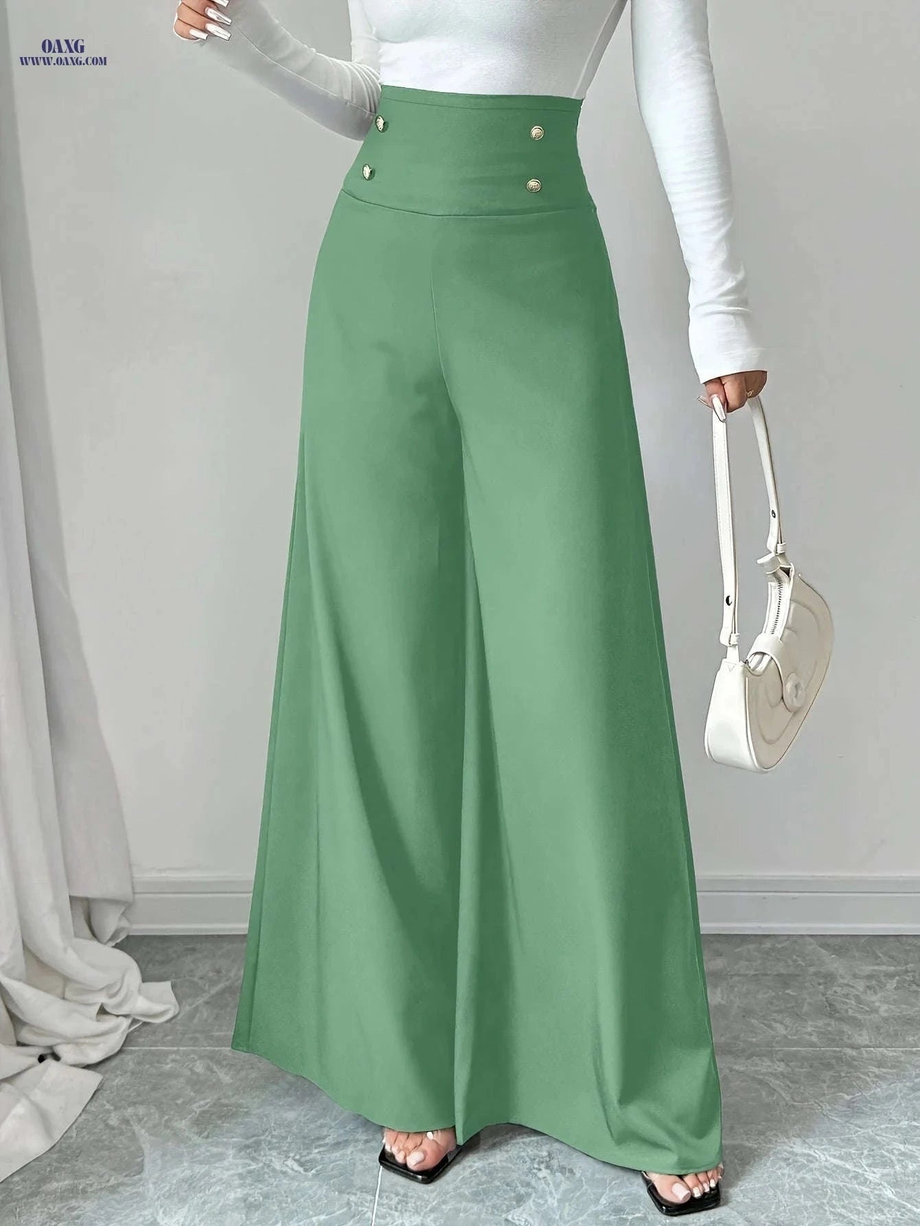 Philrey High-Waisted Black Wide-Leg Pants - Elegant Office Attire   OAXG 