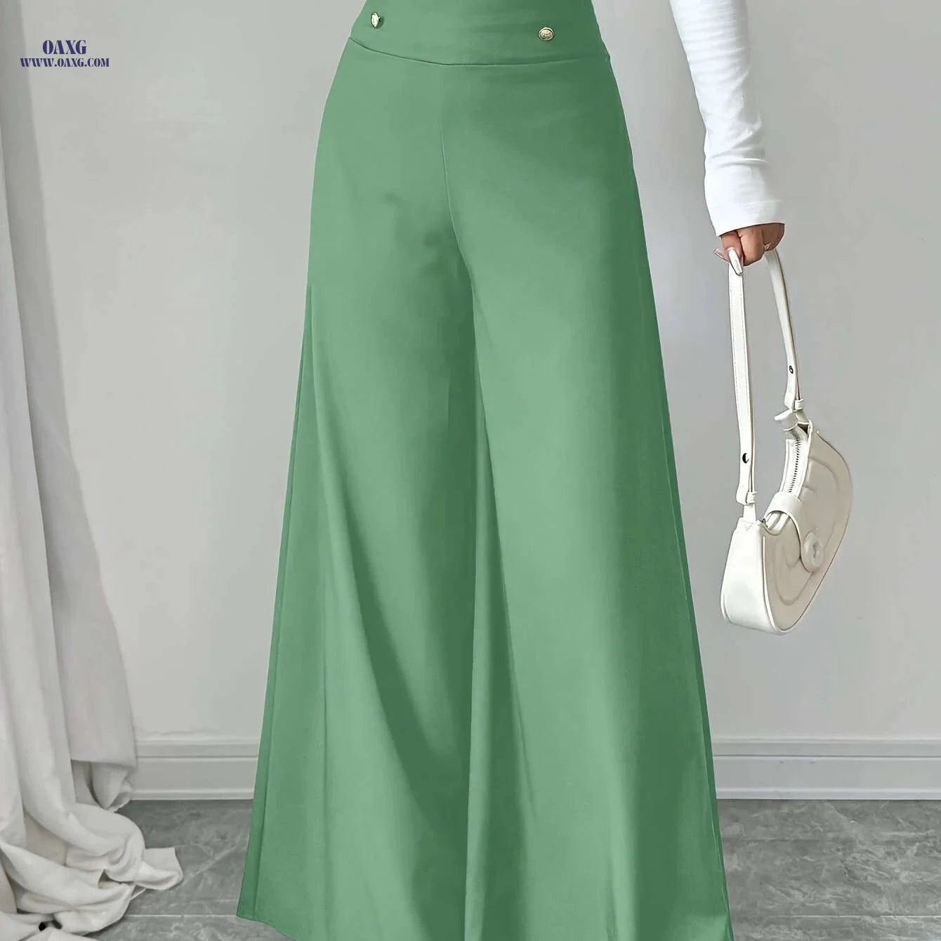 Philrey High-Waisted Black Wide-Leg Pants - Elegant Office Attire   OAXG 