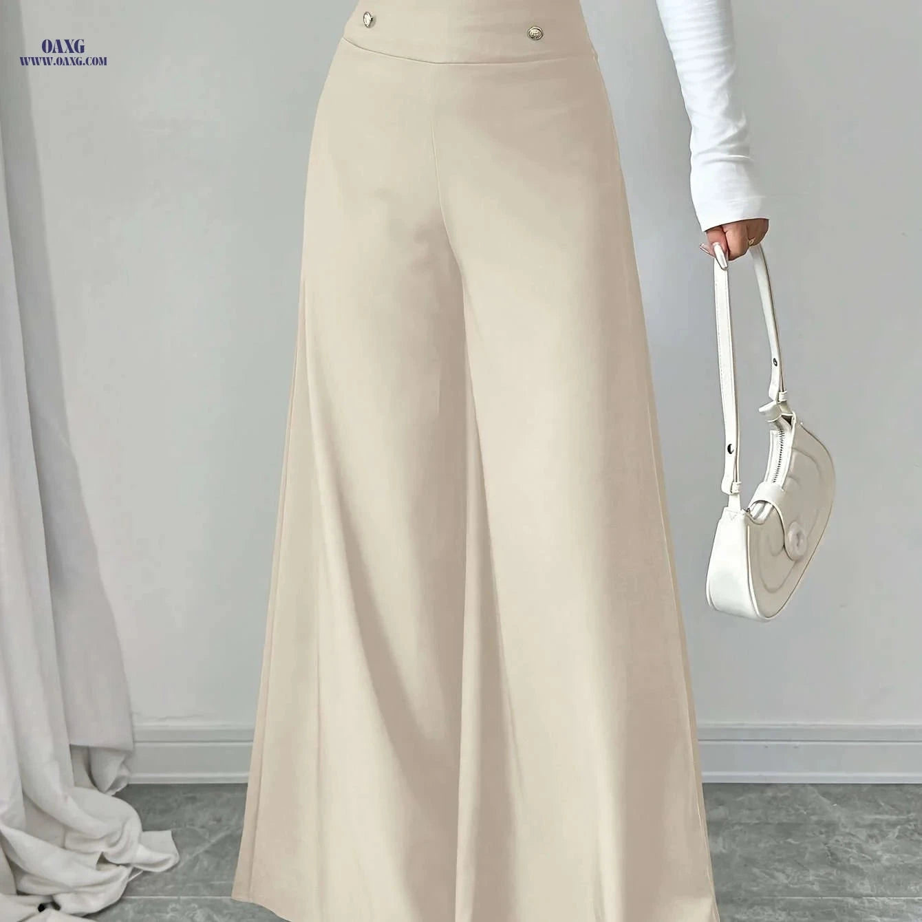 Philrey High-Waisted Black Wide-Leg Pants - Elegant Office Attire   OAXG crimson / XS